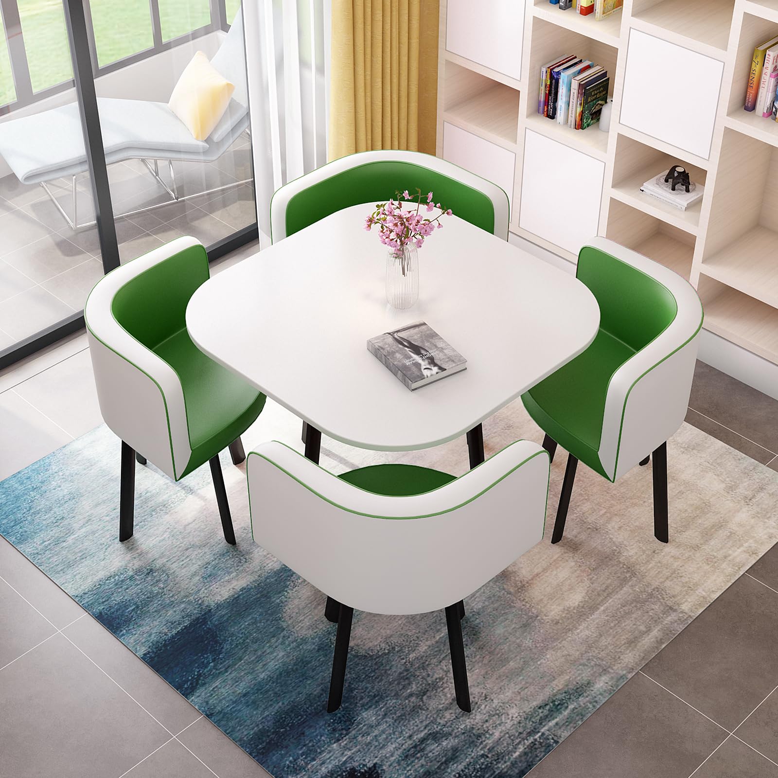 OLSKFUH Modern Round Dining Table Set With 4 Chairs For Business Meetings And Office Conference Small Round Coffee Table And Chair Combination Pu 6,Pu-15-80 * 80 * 73cm