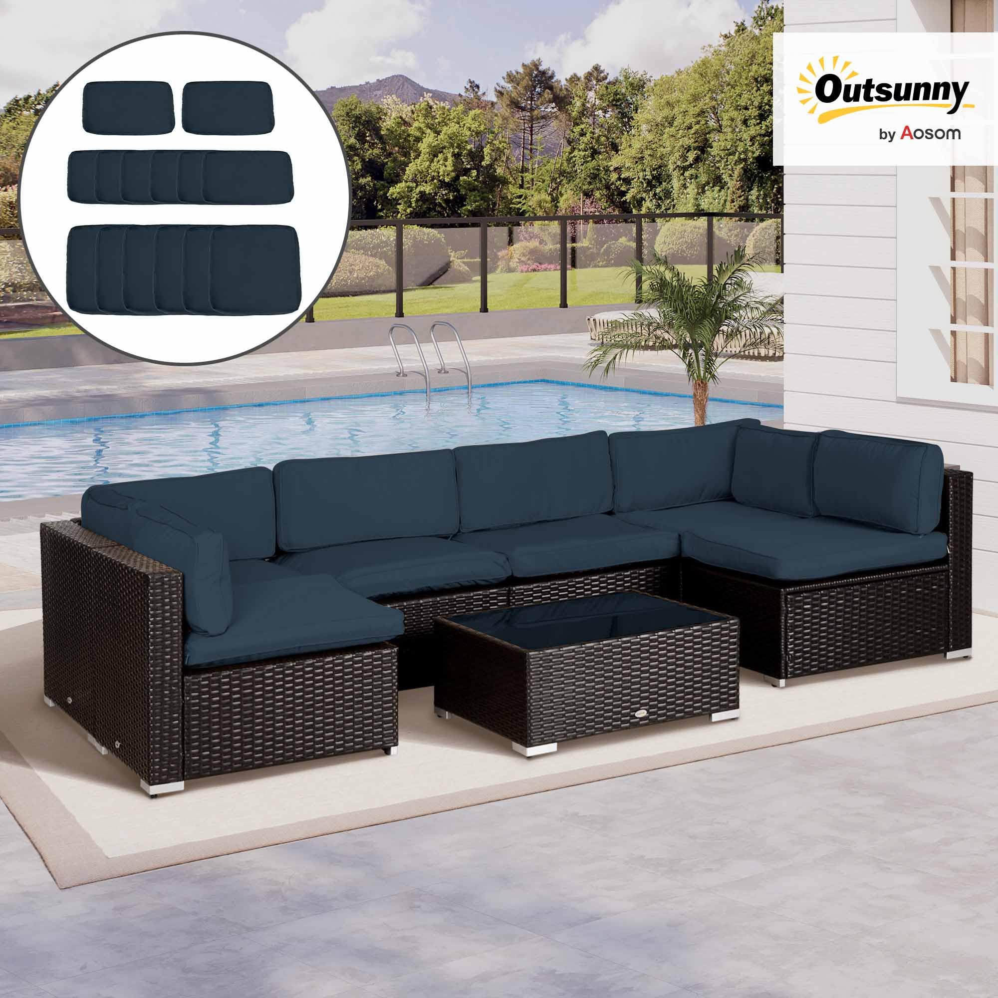 Outsunny 14 pcs fundas cojines exterior sofá seccional ratán azul oscuro | Fundas de repuesto para patio, juego de sofá de ratán, cojín no incluido