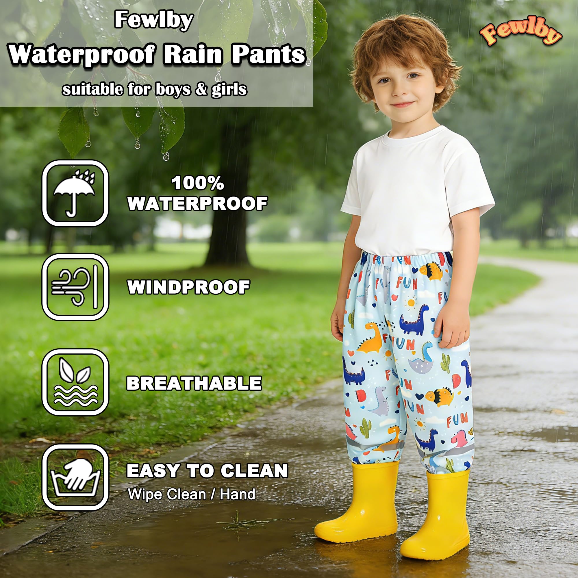 Fewlby Pantalones Impermeables Niños Pantalones de Lluvia Niñas Mono Impermeable con Tiras Reflectantes Chubasquero Outdoor Traje Impermeable