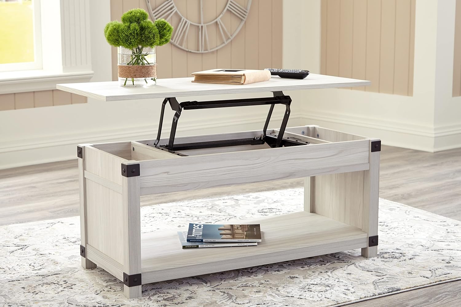 White Rectangular Lift-Top Coffee Table with Storage