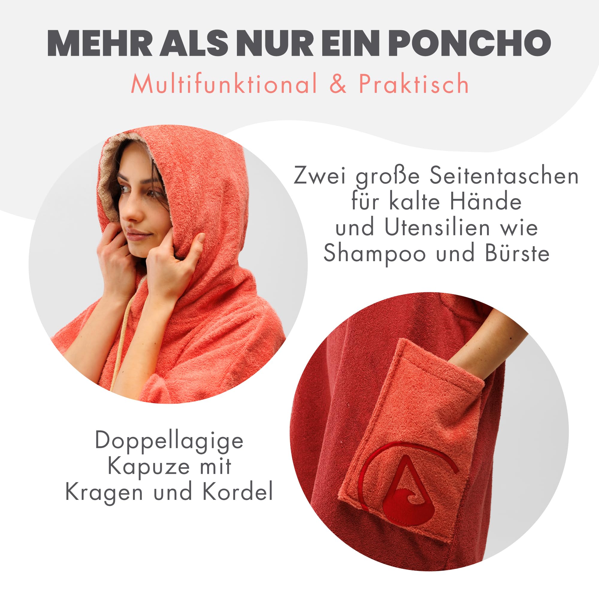 WAVE HAWAII Bade-Poncho Damen & Herren, Größe S, 151-173cm, 100% Baumwolle Surf-Poncho für Erwachsene, Frottee Handtuch mit hoher Wasserabsorption, Umziehhilfe Strand Erwachsene