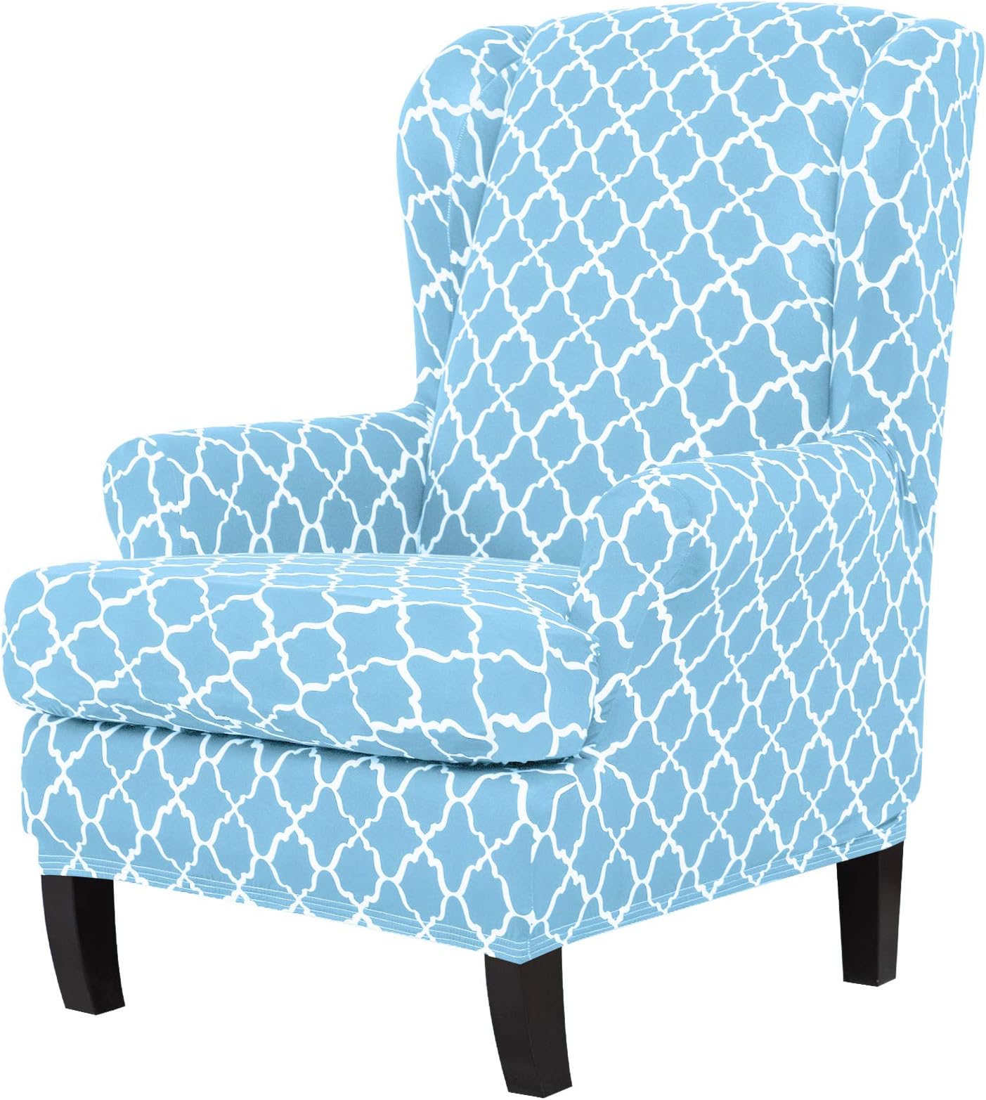 Wing Chair Slipcovers 2-Piece Spandex Stretch Sofa Covers with Arms Printing Pattern Fabric Furniture Protector(Sky Blue)