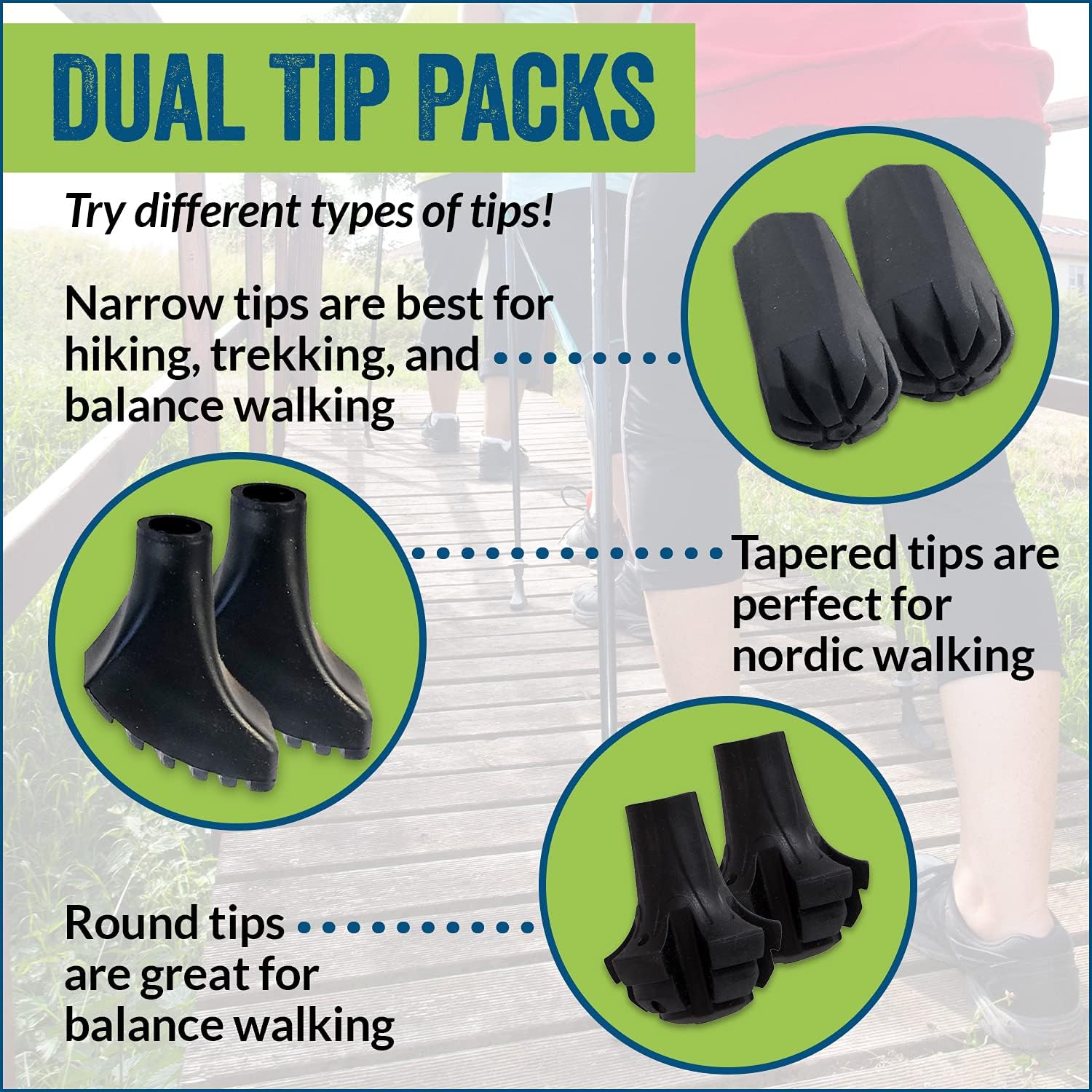 4-Pack Durable Rubber Tips for Trekking Poles – Fits Most Hiking & Nordic Walking Poles