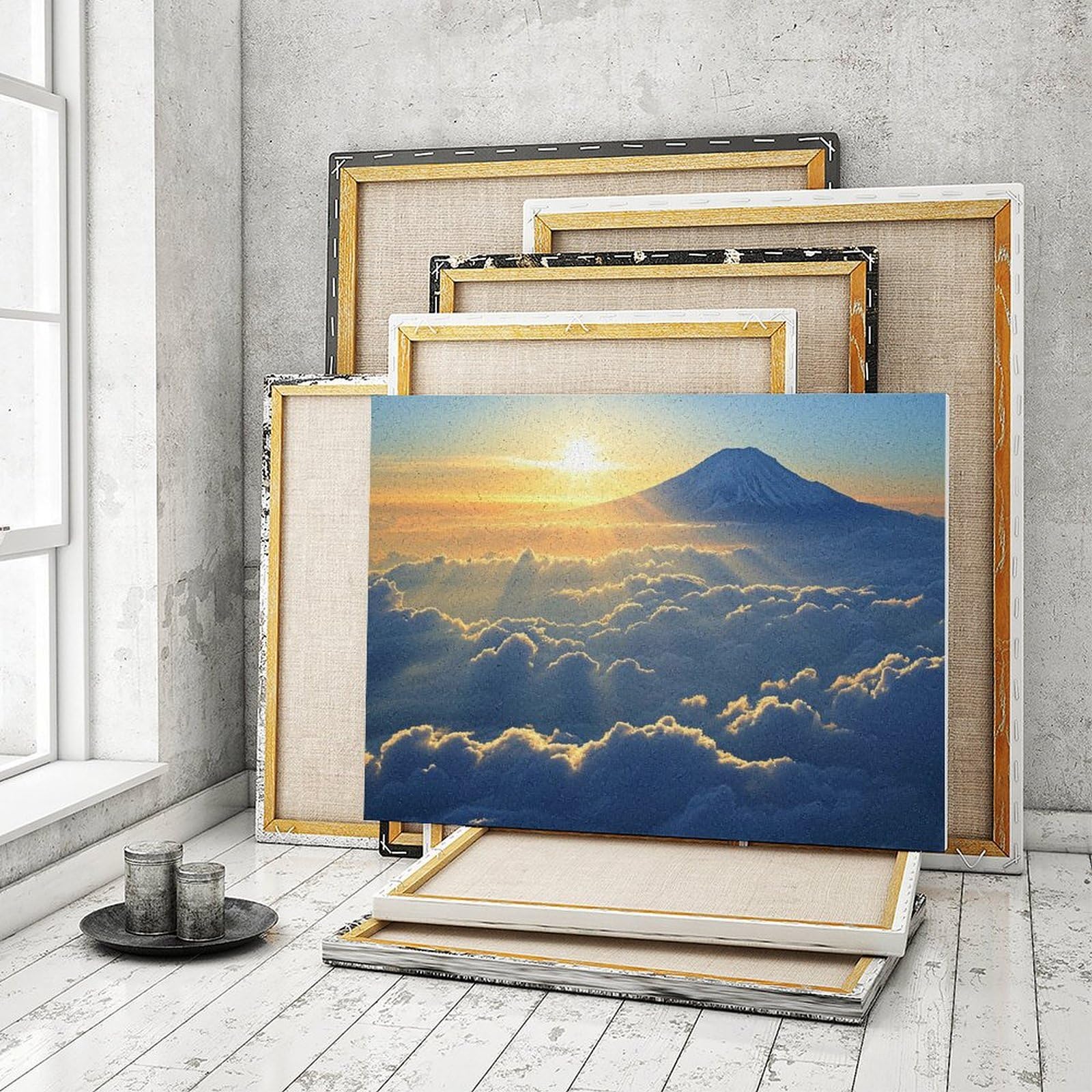 油絵 絵画 【富士山日の出】 Amazon | 日の出の富士山 数字キットによる絵画 数字油絵 美しい