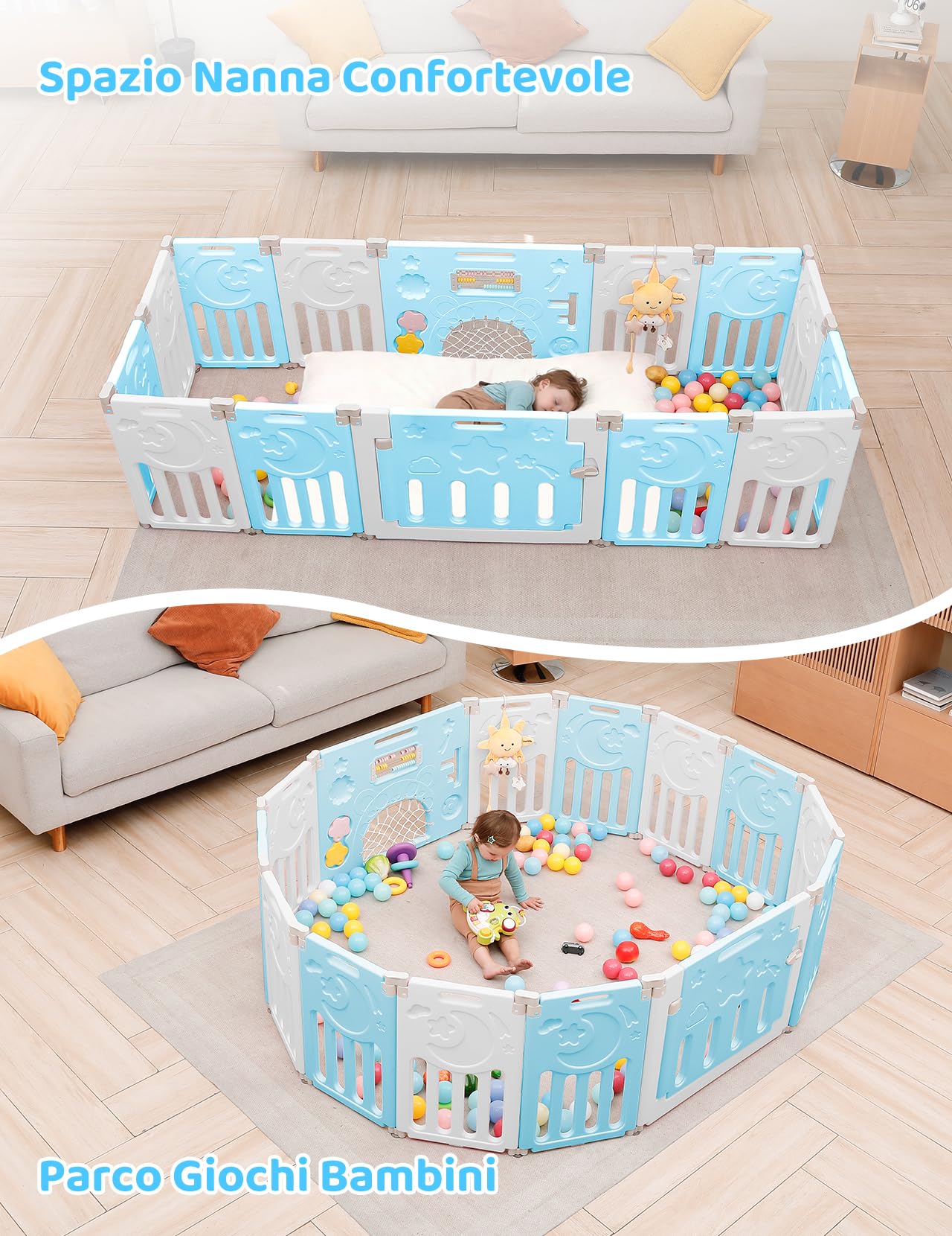 Dripex Box Bambini 150×150 cm, Recinto per Bambini Pieghevole, Box Neonato in Forma Adattabile, Recinto Neonato in Plastica, Blu