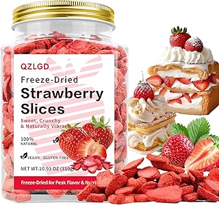 QZLGD Freeze Dried Strawberries Sliced, 10.93oz/310g, frozen strawberries, fruit snacks for Kids or Adults, For Garnishing Cocktails, Cake Decoration, Baking, Fruit, Sorbet