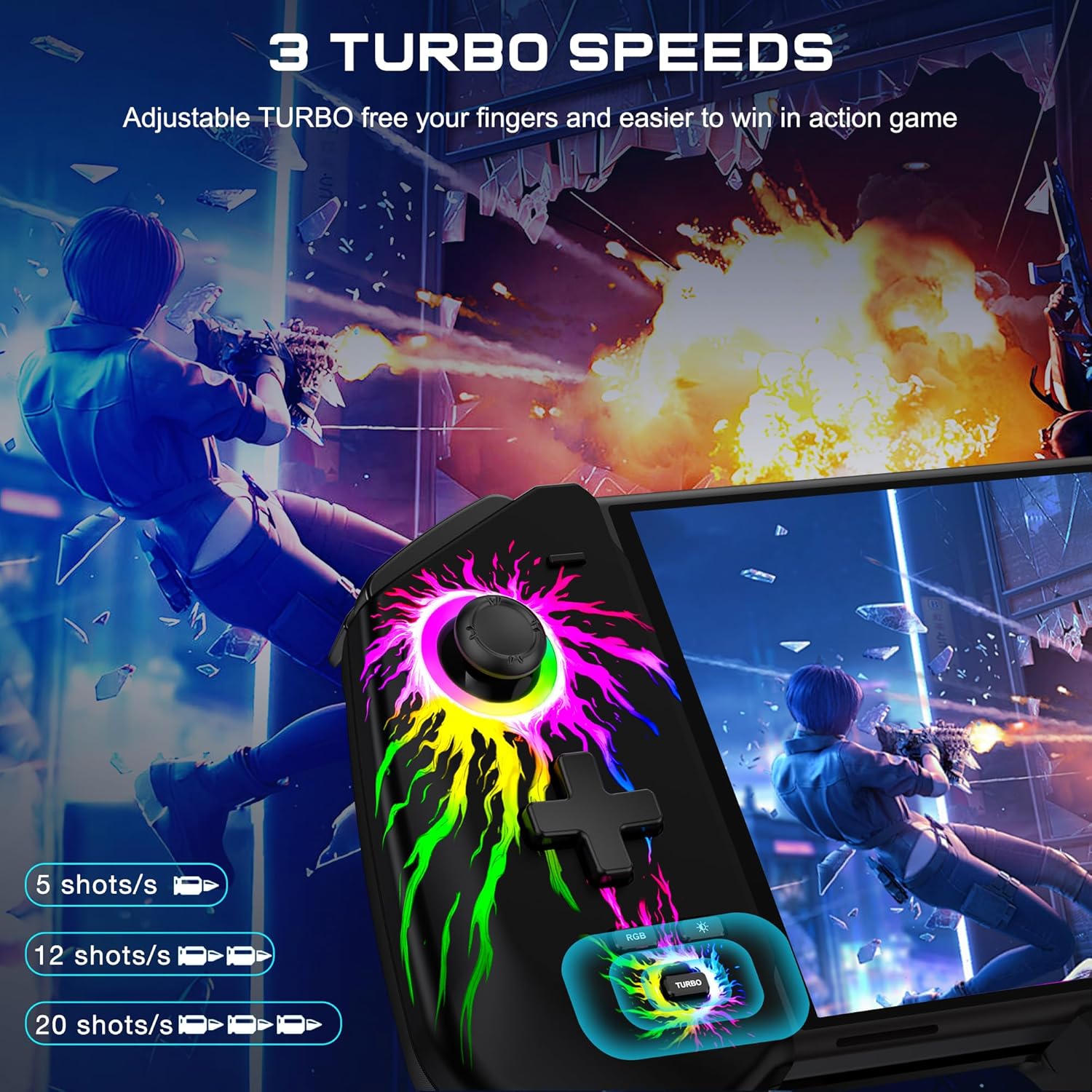 KICKDOT Switch Controller with Hall Joystick for Nintendo Switch/OLED, Switch Pro Remote Controller Turbo/4 Game Slot/Dual Motor,One-Piece Handheld Joypad Control for Nintendo Switch Controller - Image 4