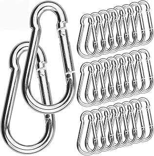 50 Pack Spring Snap Hook, Carabiner Clip Galvanized Steel, Silver Quick Link Clip Keychain for Camping, Hiking, Outdoor an...
