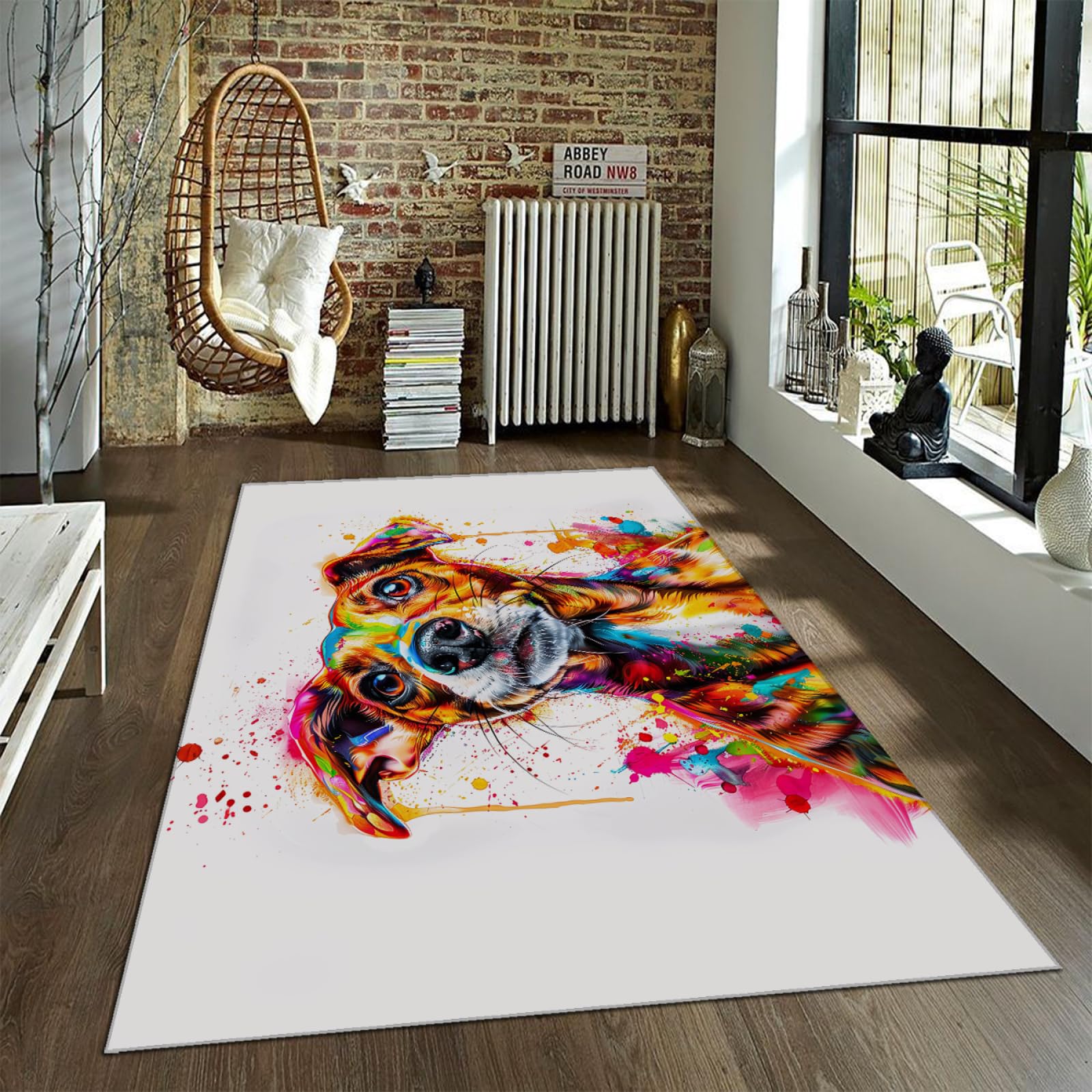 Tapis aquarelle chien 60x120cm tapis antidérapant intérieur et lavable pour chambre