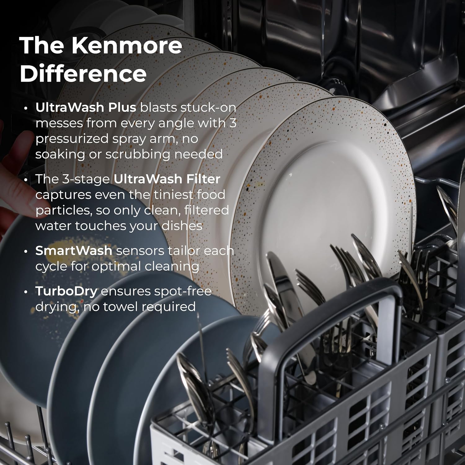 Kenmore 22-14632 24" Built-In Dishwasher - UltraWash Plus, SmartWash, Accela Wash, Sanitize Rinse, TurboDry, and Removable Third Rack - 15 Place Settings - 49 DBA - ENERGY STAR Certified - 24" - White