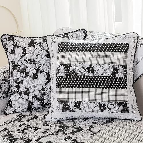 vctops Paquete de 2 fundas de almohada acolchadas de algodón de 18 x 18 pulgadas, fundas de cojín cuadradas decorativas con estampado de retazos