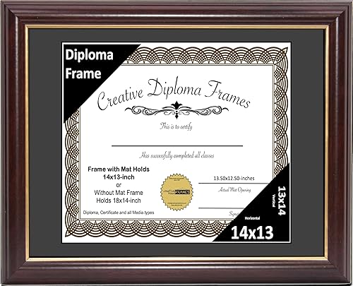 Vista 191 de Creative Picture Frames Marco de diploma de borde dorado caoba de 12 x 16 pulgadas con vidrio negro y colgadores de pared instalados, marco