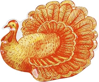 UPware Glitter Turkey Shaped Melamine Serving Platter, Thanksgiving Party Tray, Festive Fall Design, for Snacks, Appetizers, and Desserts, Orange, 19 x 15 Inch