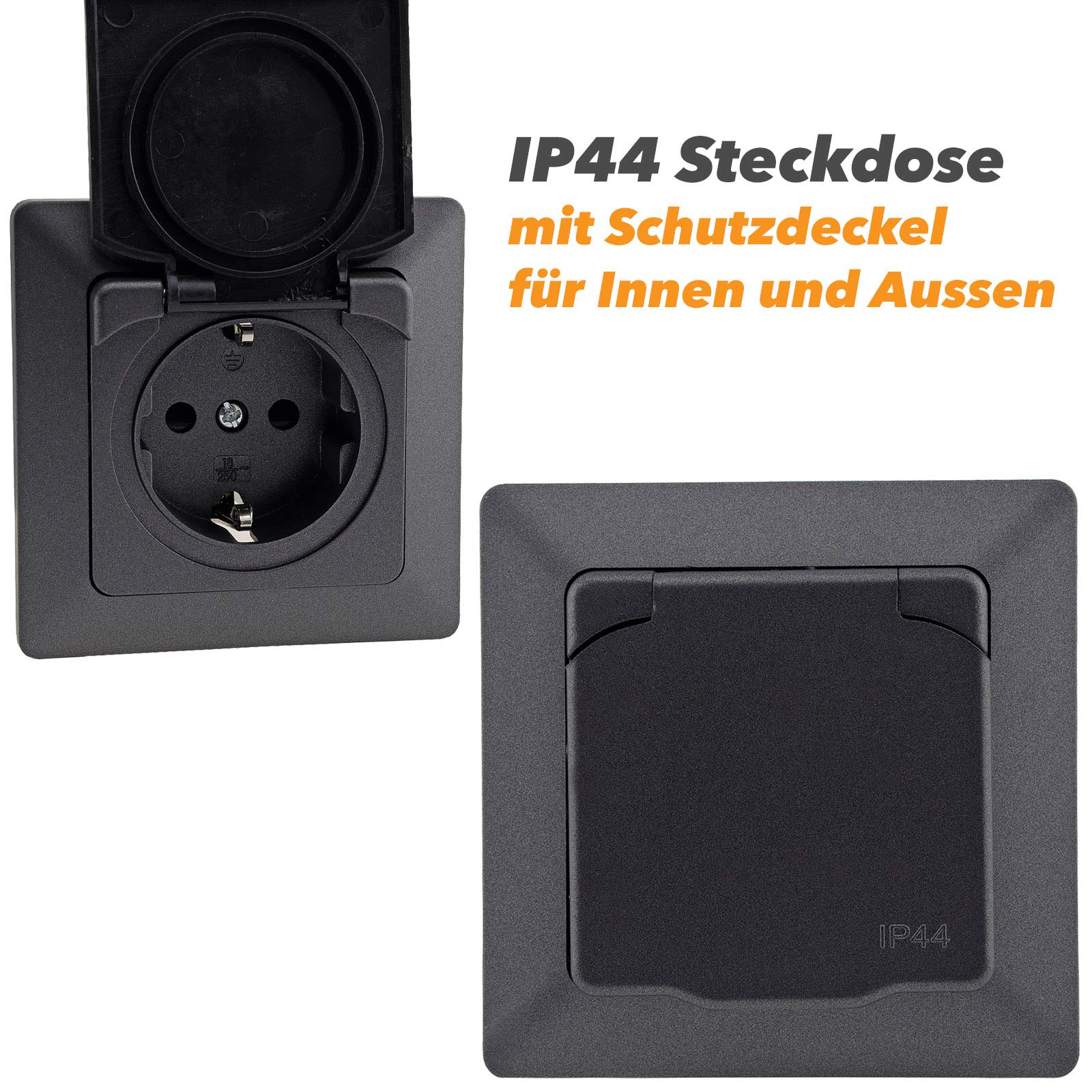 MILOS Steckdosen Schalter Unterputz Set, Grau Anthrazit, 59-teilig | IP44, Wechselschalter, Komplettset, Für Wohnzimmer, Büro, Küche, Badezimmer