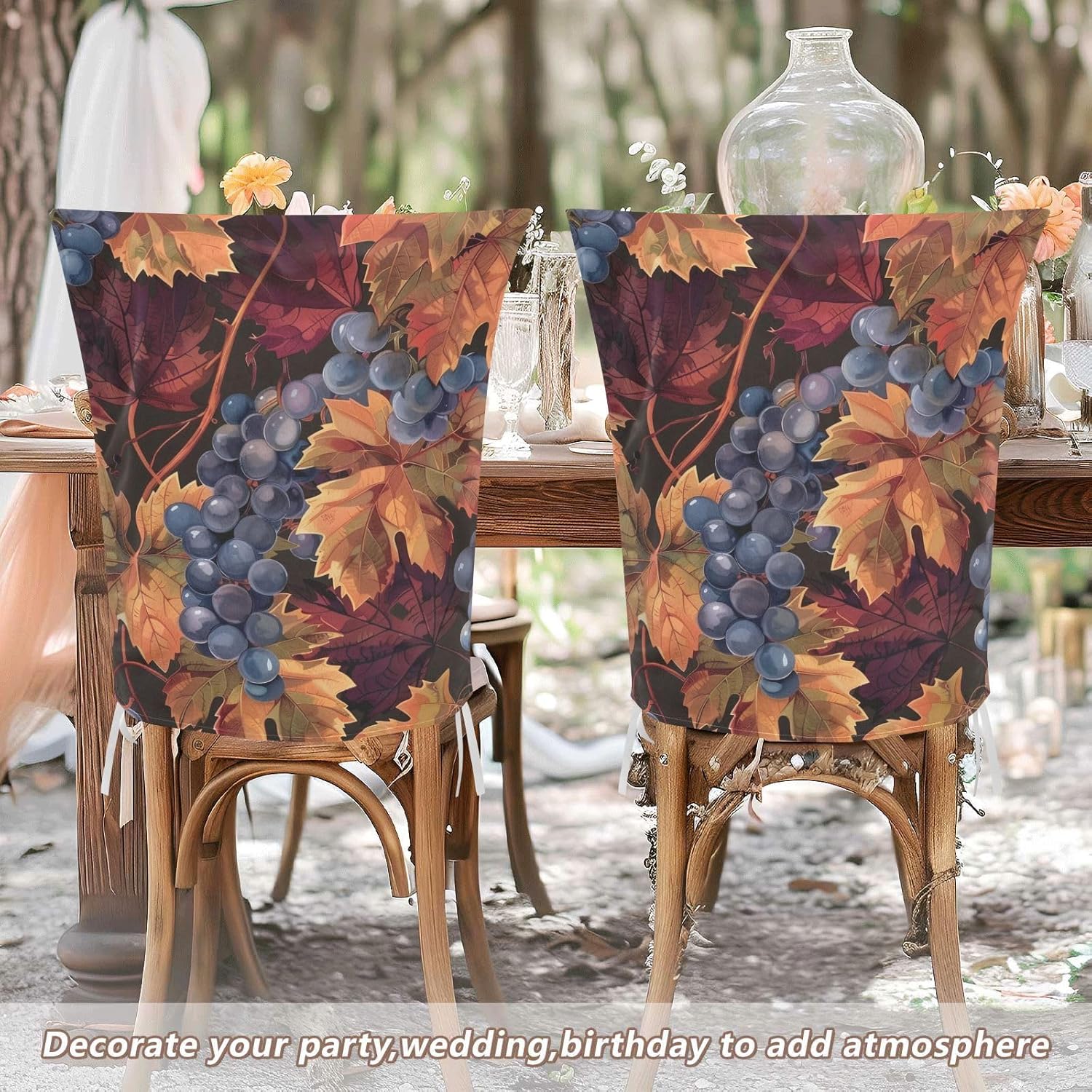 ALAZA Grapes and Autumn Leaves Chair Back Cover Set of 6, Washable Reusable Removable Chair Slipcovers Decorative Chair Cover for Home Kitchen Wedding Party