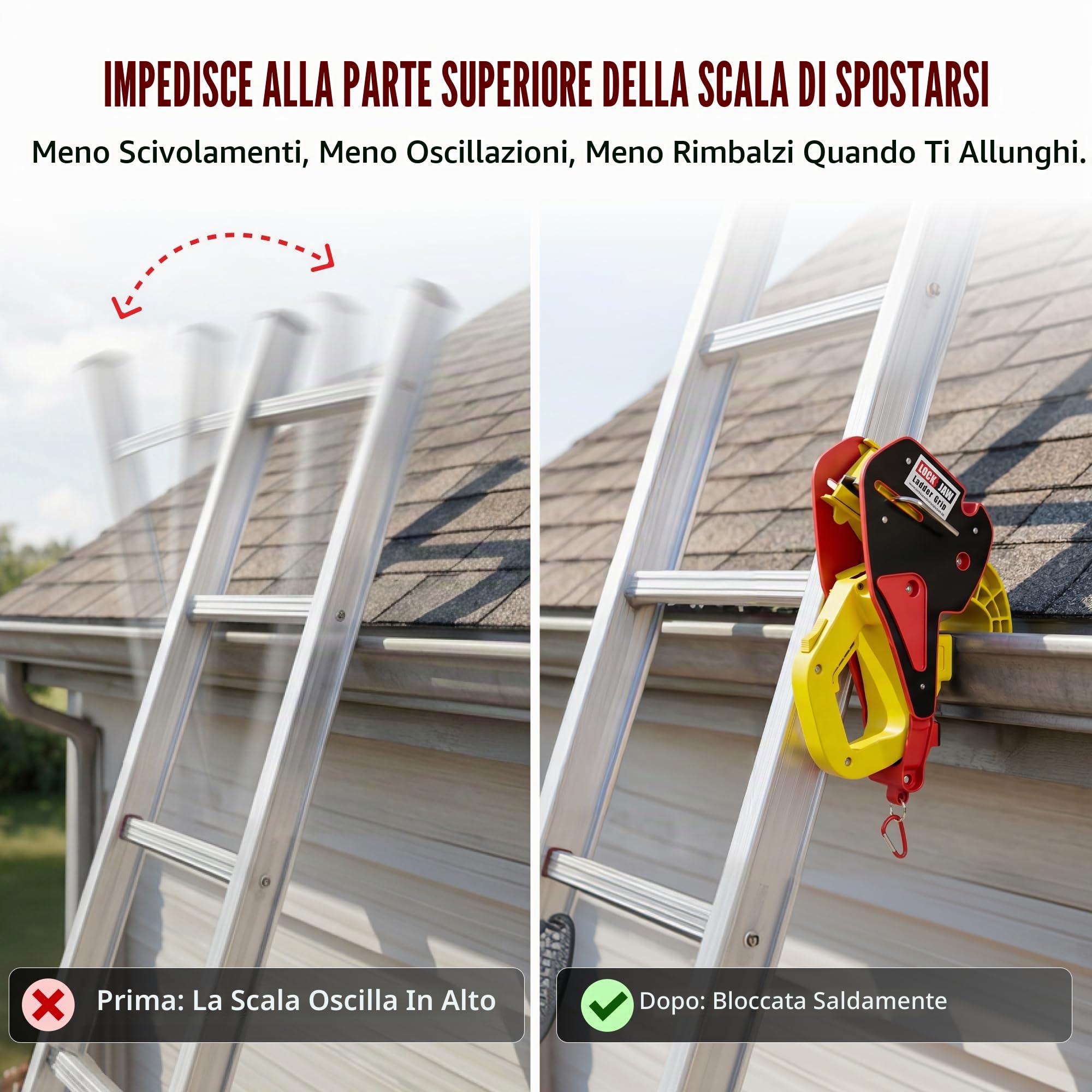 Lock Jaw Blocco scala anticaduta - Ferma scala montaggio rapido - Ladder grip per sicurezza sul lavoro - Accessori per scala - Blocca scala