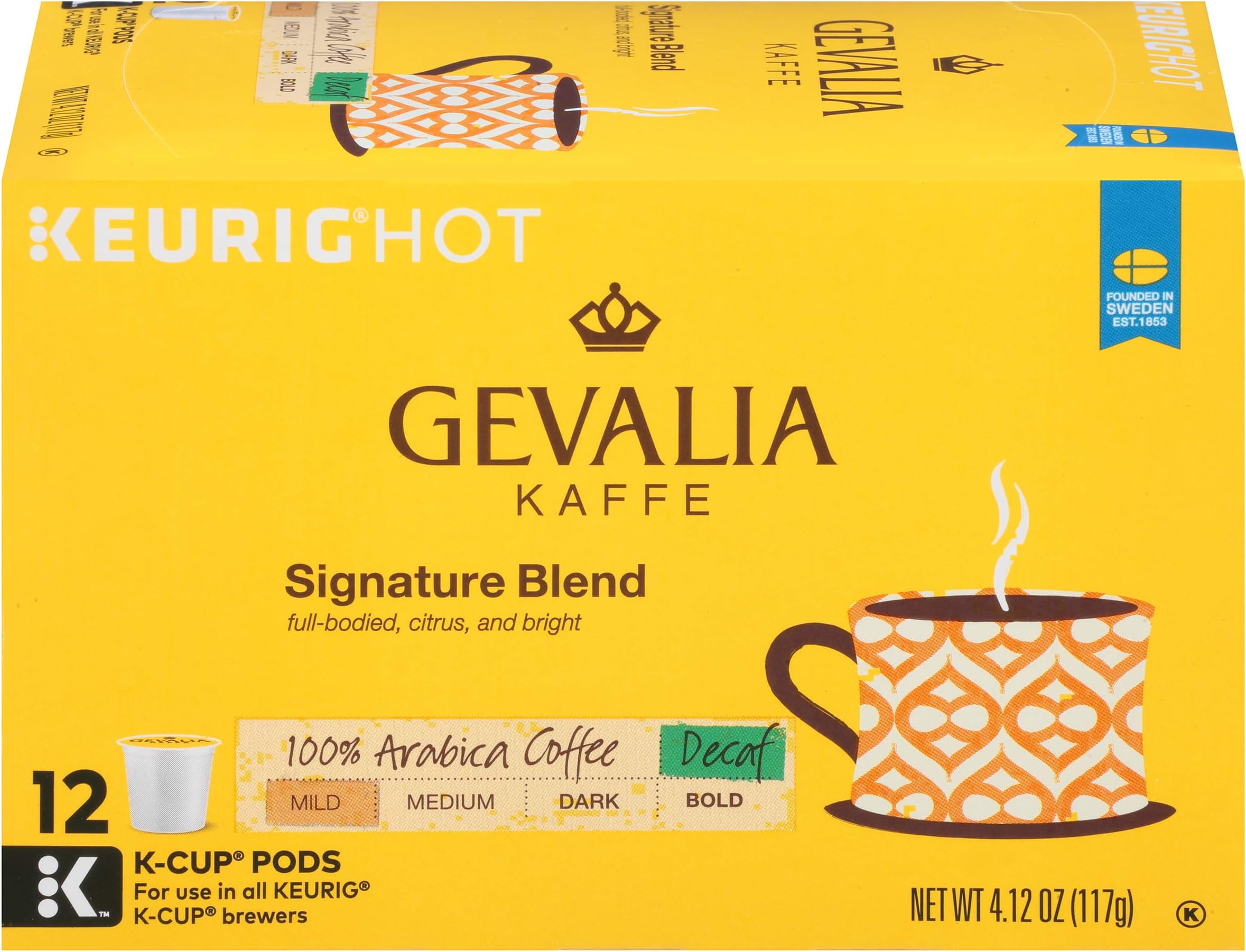 GEVALIASignature Blend Decaf K-Cup Packs, 72 count (6 Pack of 12)