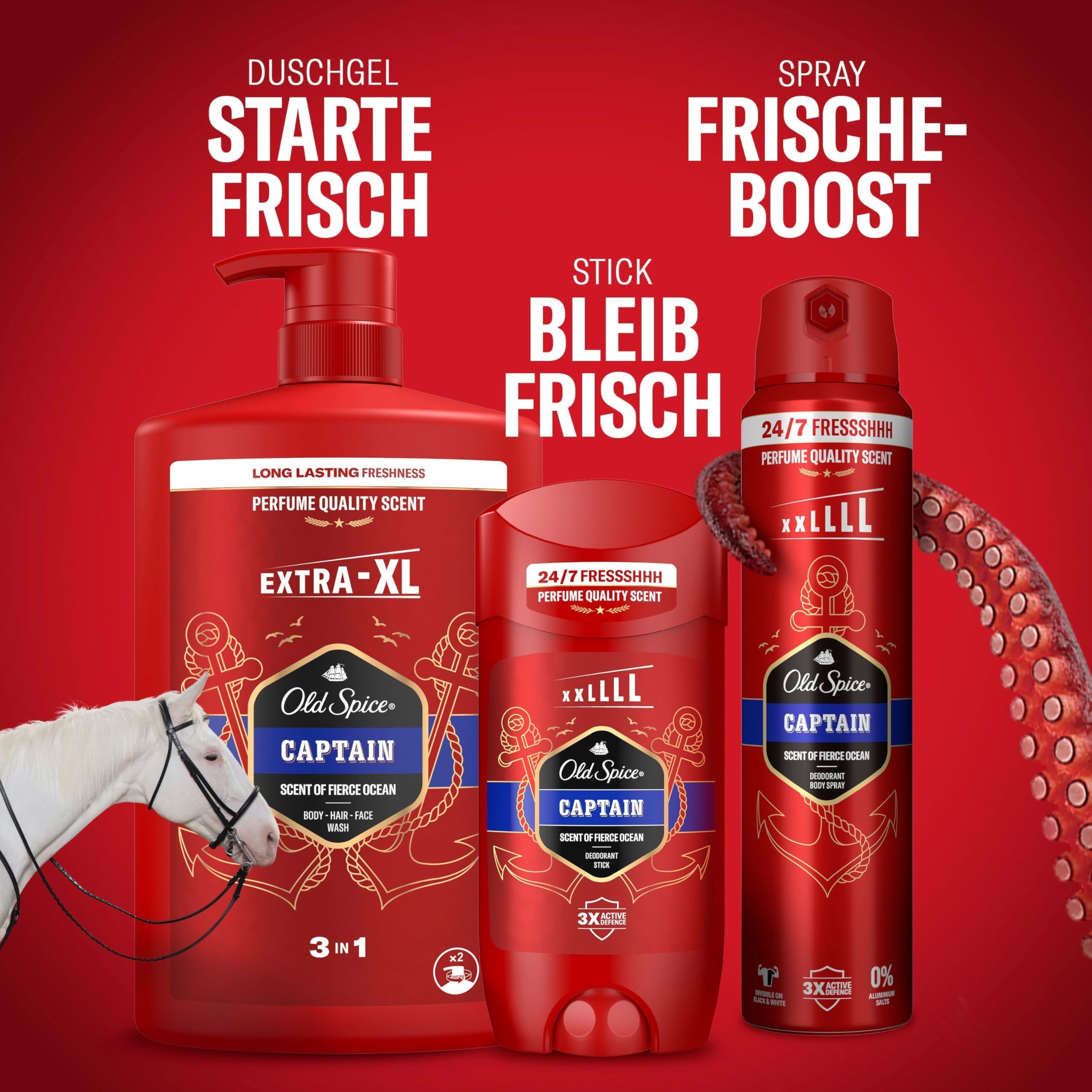 Old Spice Kapitan dezodorant w sztyfcie dla mężczyzn, świeżość 48h, 0% soli aluminium, brak białych pozostałości i żółtych plam, 85 ml