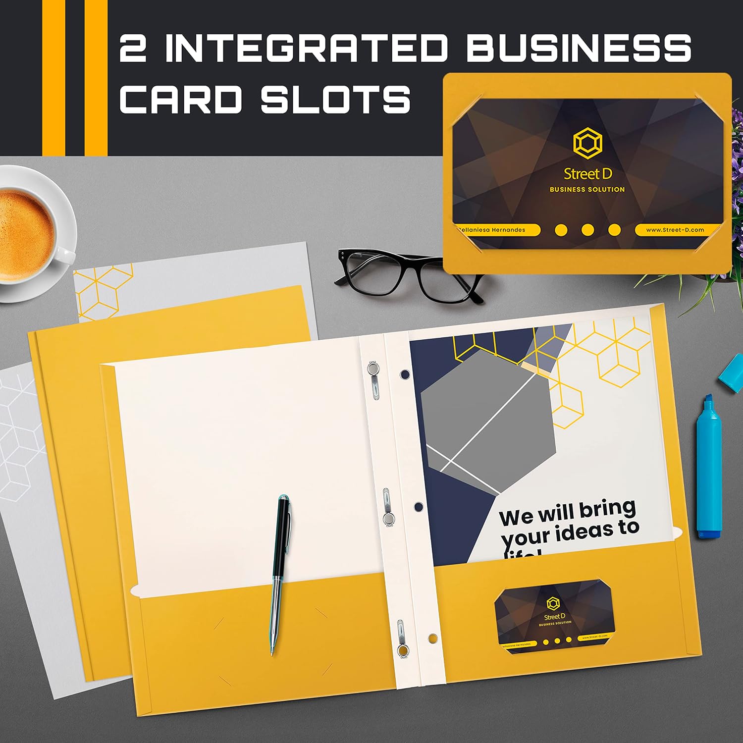 Better Office Products Dark Yellow 2 Pocket Folders with Prongs, 50 Pack, Letter Size, Matte Texture, 8.5 x 11 Inch