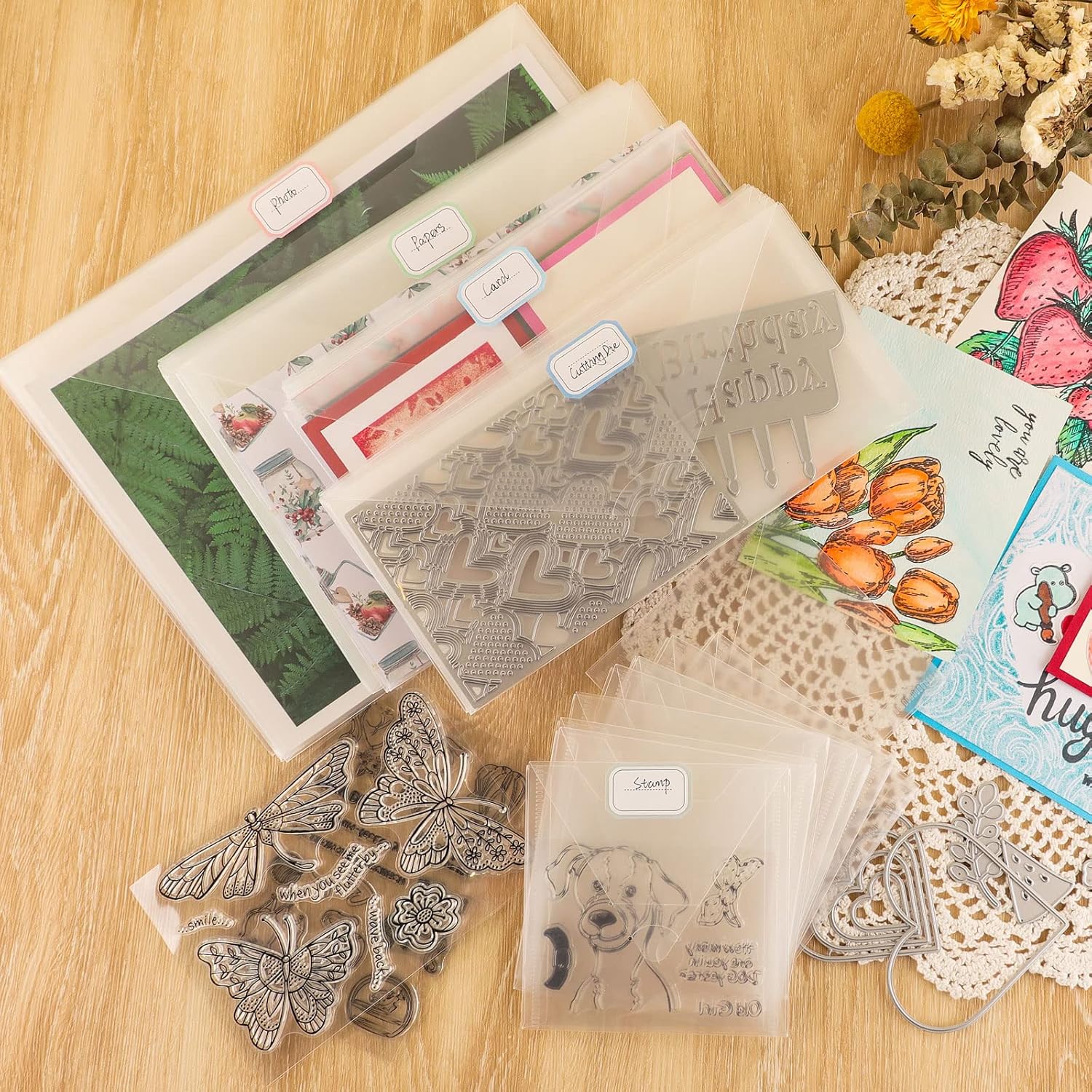 Briartw 50 Pack Storage Bag,Resealable Plastic Envelopes Pockets for Cutting Dies Stencil Crafts Organizer Holder,7x10"Clear Storage Envelopes for Clear Stamp,Die Cuts,Scrapbook Paper - Image 6