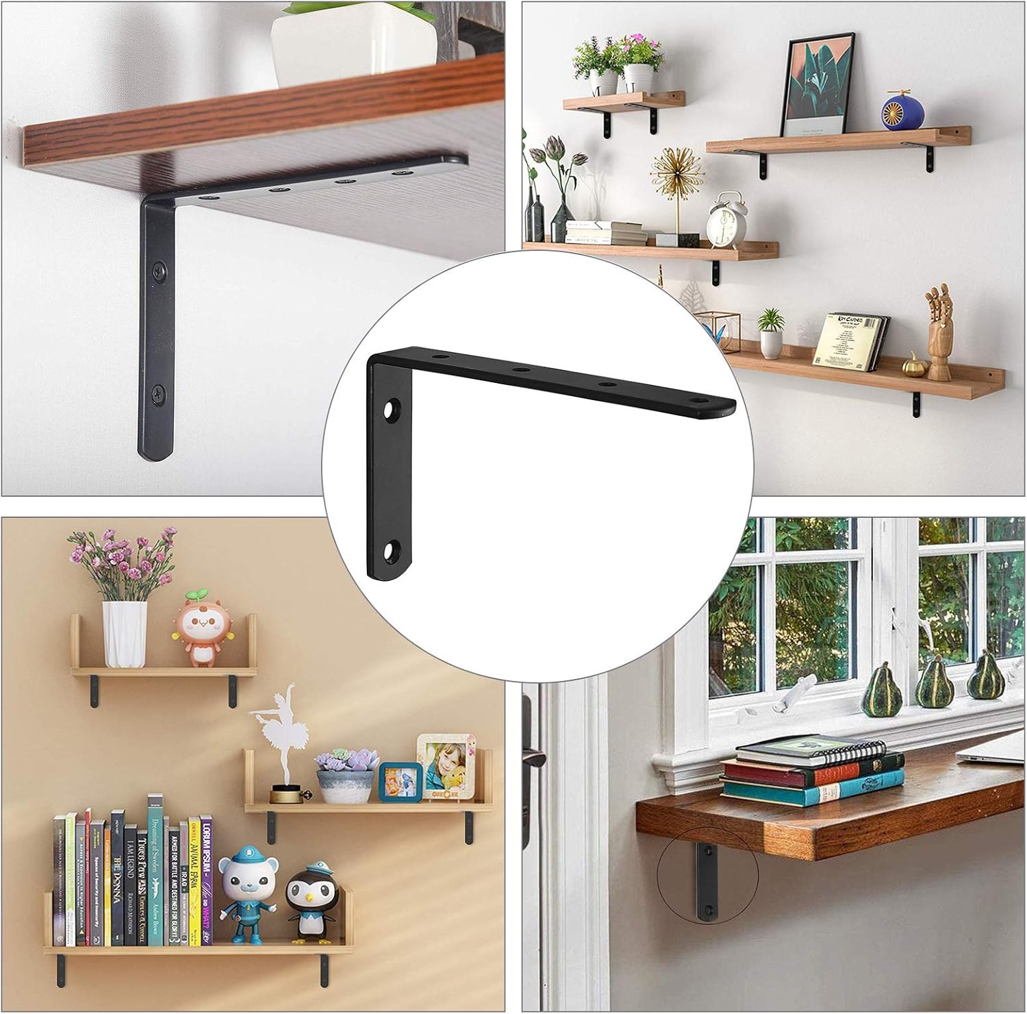 Kamtop 10 PCS L Shelf Brackets, 5 Inch x 3 Inch Heavy Duty Corner Brace, 90 Degree Joint Angle Bracket Wall Hanging L Shape Right Angle Shelf Bracket with Screws, Black