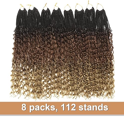 Vista 102 de Goddess Box Braids Crochet Hair With Curly Ends 18 Inch Bohomian Box Braids Crochet Braids 8 Packs 3X Crochet Braids Synthetic Braiding Hair 1B-4-30