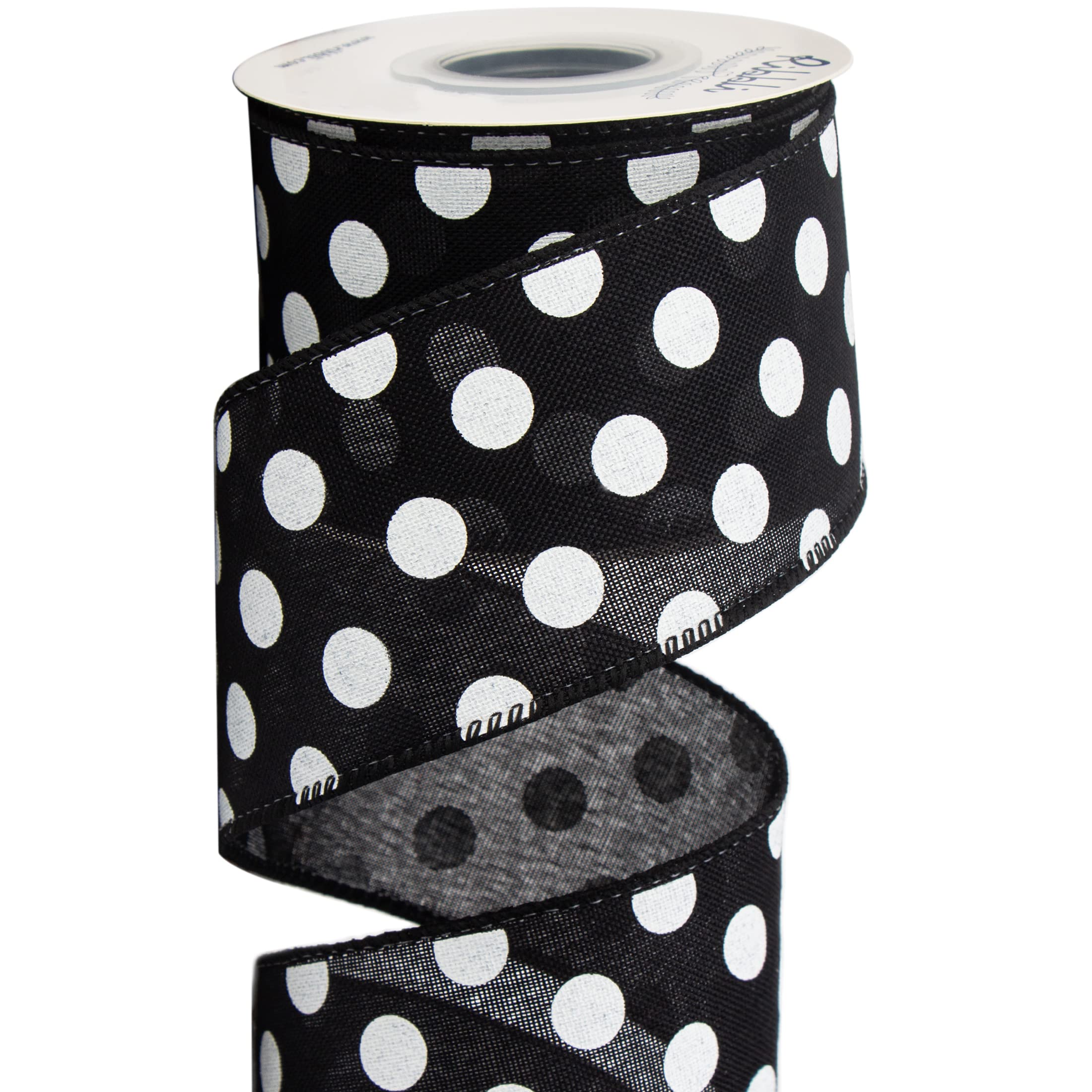 RibbliBlack and White Polka Dot Wired Burlap Ribbon,2-1/2 Inch x 10 Yard