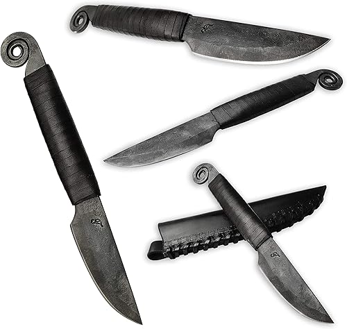 Miniatura 5 de TOFERNER Cuchillo forjado a mano - Caracol - negro - Deportes - Hoja endurecida - Estuche de cuero genuino hecho a mano - Vintage- Colección de arte