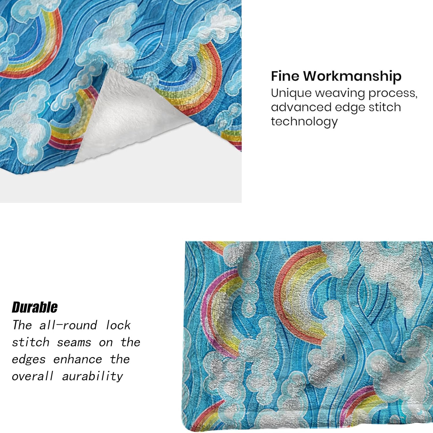 Colorful Rainbow Throw Blanket 50x60 in, Fluffy Cloud Design Blankets for Couch Bedroom Living Room Indoor Decor, Lightweight Soft Cozy Bedding Birthday Gift for Kids Boys Adults