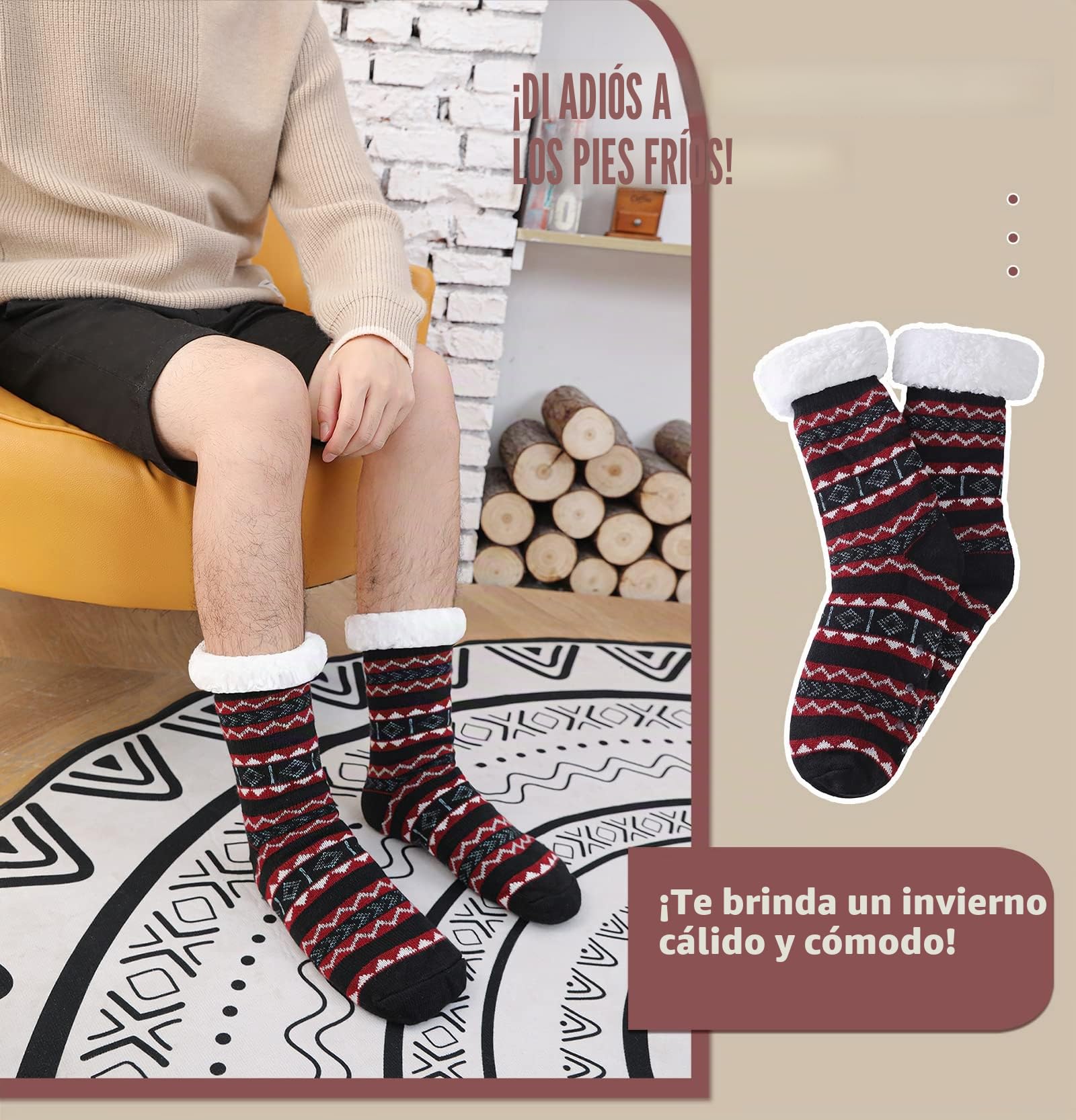 Calcetines Antideslizantes Hombre, Invierno Calcetines de Casa Forro Polar Suave para Navidad, Originales Para Hombre