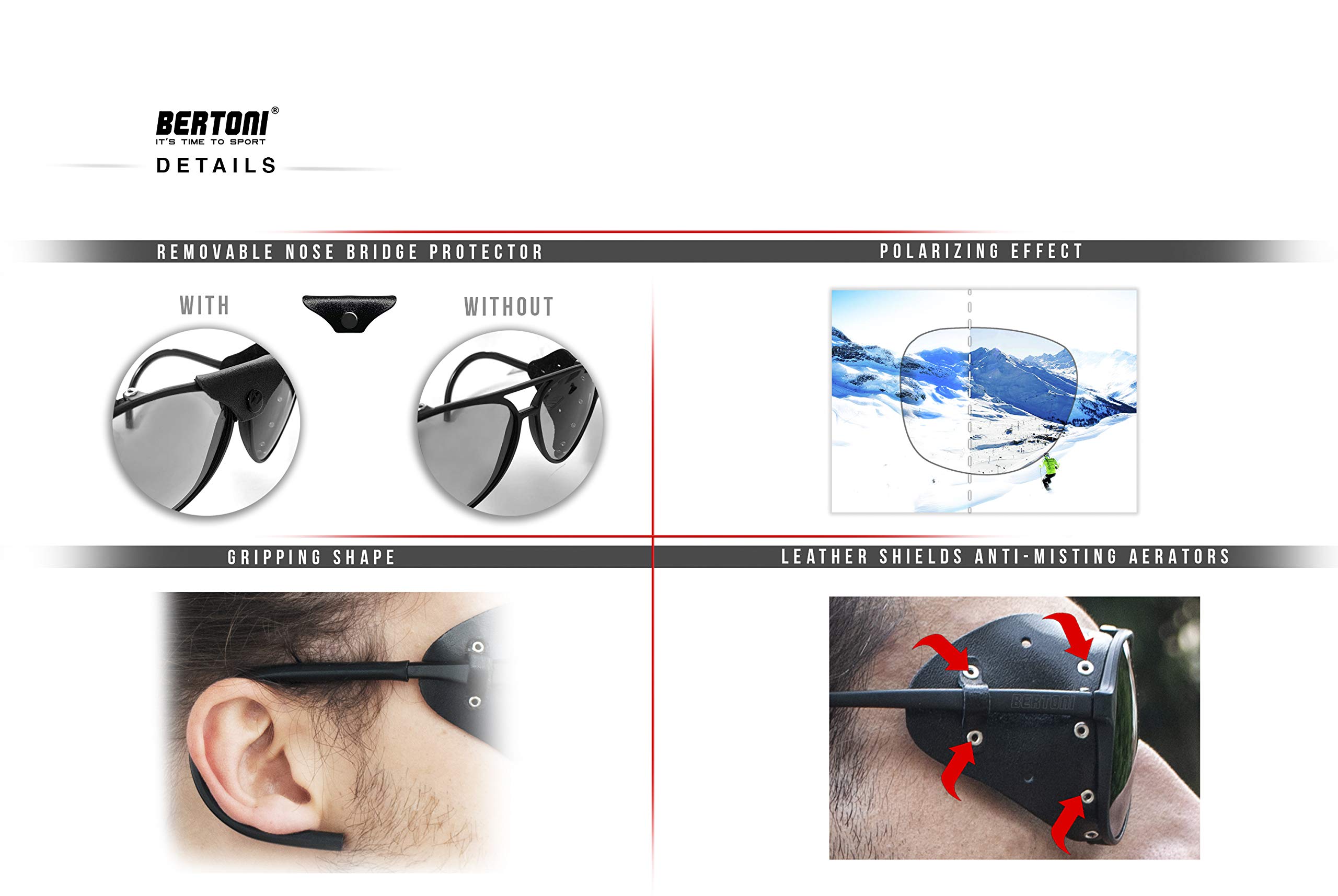 BERTONI Polarisierte Sonnenbrille Bergbrille Gletscherbrille Bergsteigerbrille Skibrille Trekking mod. ALPS Italy