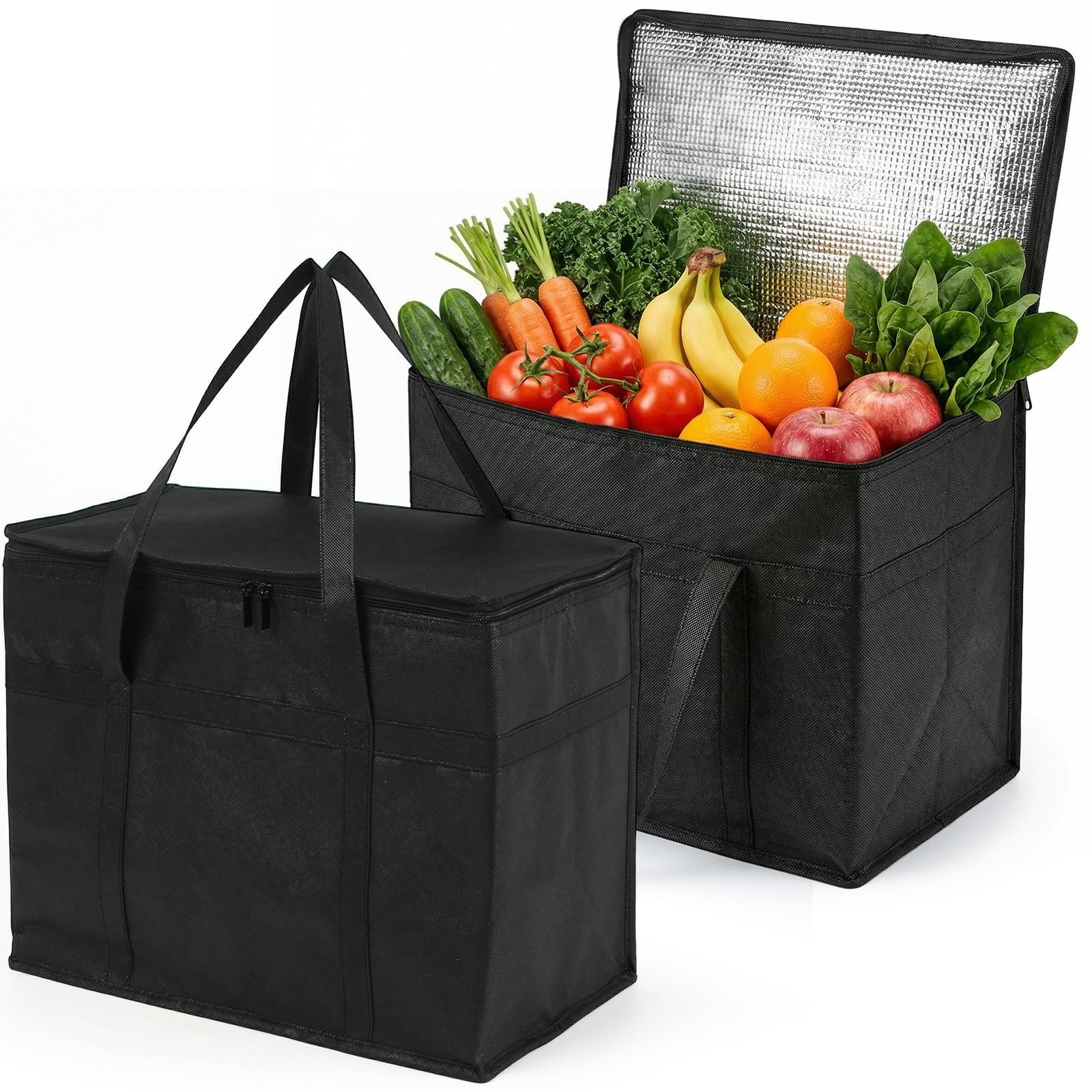 Cool Bag 2Pack - 30L Cooler Bags for Frozen & Hot Food Delivery, Insulated Shopping Bag Foldable Thermal Bags for Camping Picnic Outdoor BBQ