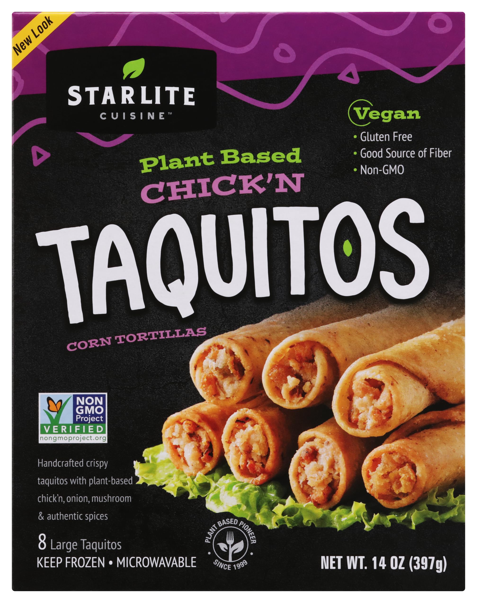 Starlite Cuisine, Soy Taquitos, Chicken Style, Vegan, 14 oz (Frozen)