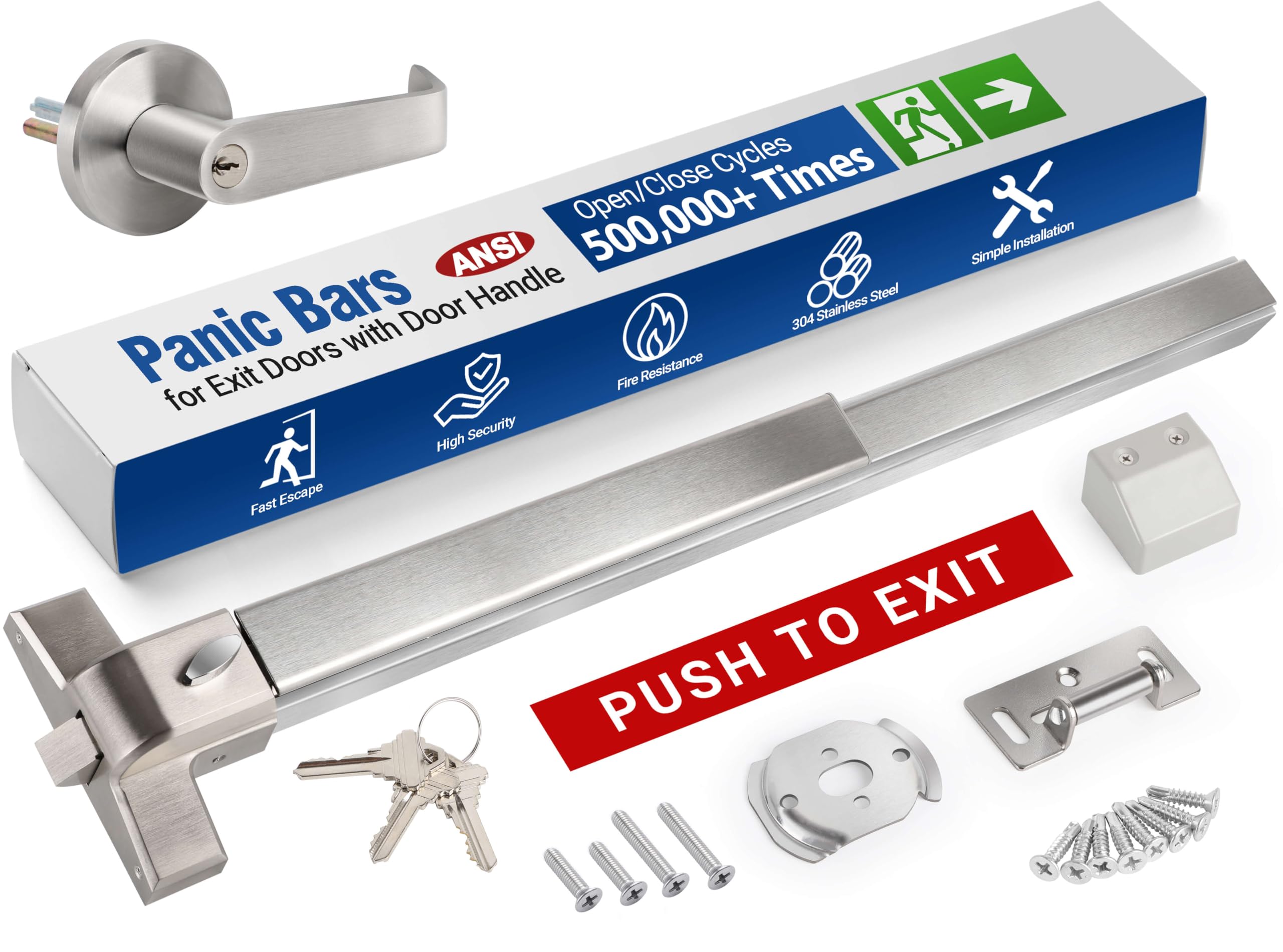 Barre anti-panique en acier inoxydable 304 durable pour porte de sortie commerciale