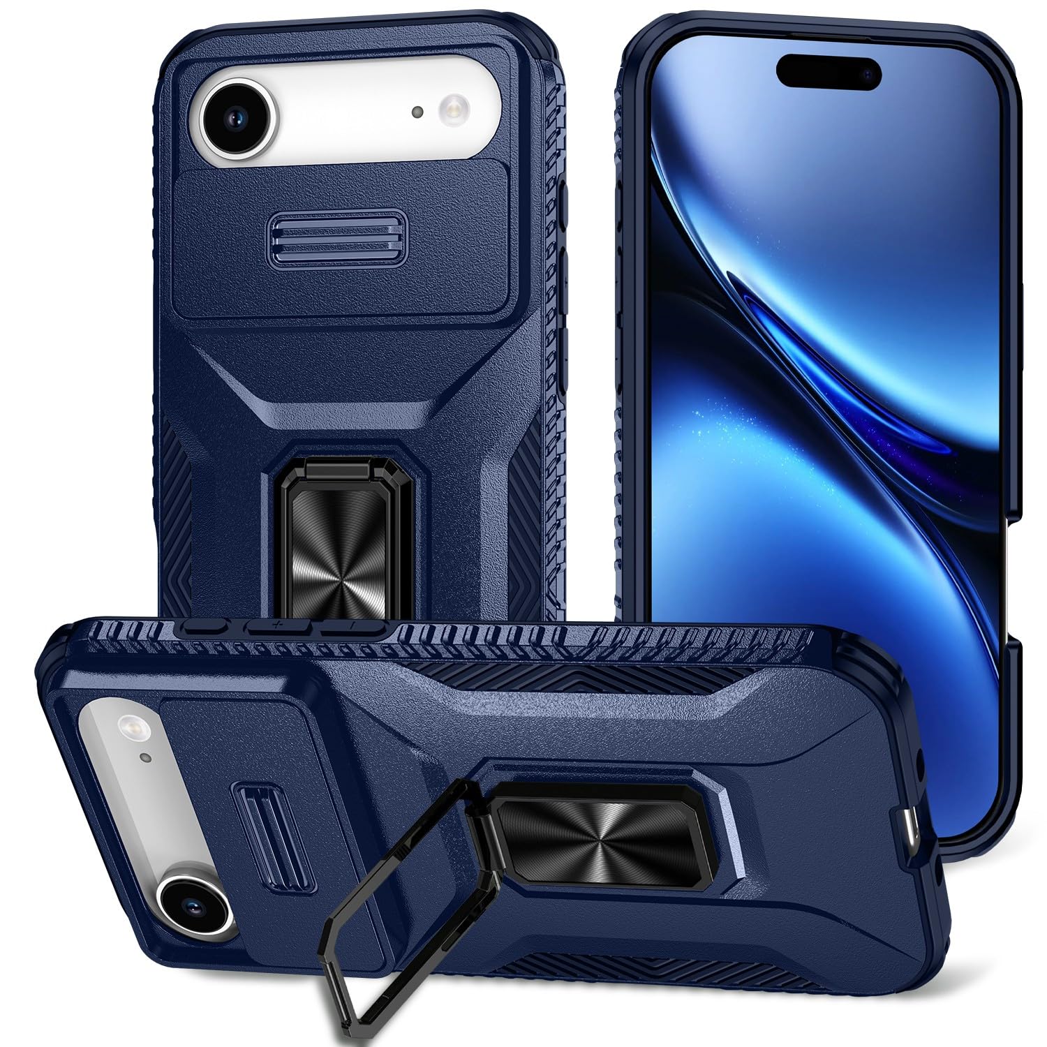 Coque iPhone 17 bleue rigide en silicone premium double couche robuste - 8