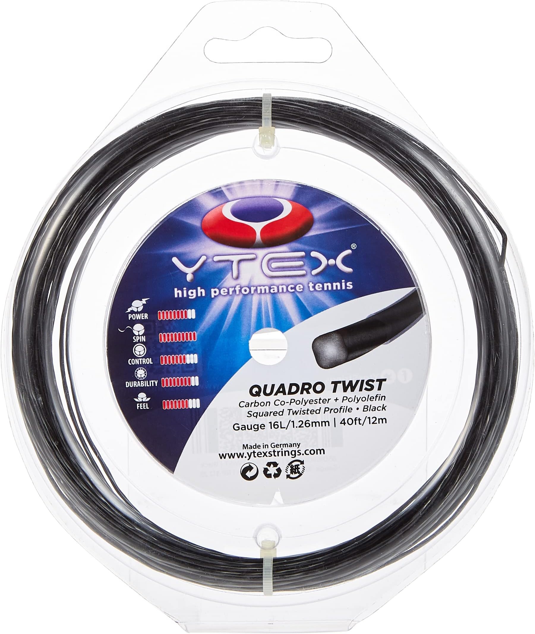 YTEX Quadro Twist Tennis Racket String (Gauge 16-1.26mm)