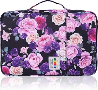 Shulaner 300 Slot Clouring Pencil Case with Handle, Holds 300 Pencils or 200 Gel Pens with Zipper Closure Large Capacity Nylon Pen Organizer Bag for Adults- Purple and Pink Rose