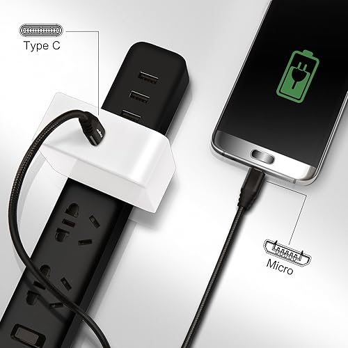 Miniatura 9 de Fasgear Cable USB C a Micro USB de 3.3 ft de nailon trenzado tipo C a micro USB, compatible con Galaxy S7S6, HTC One10 y más (negro, 3 pies)