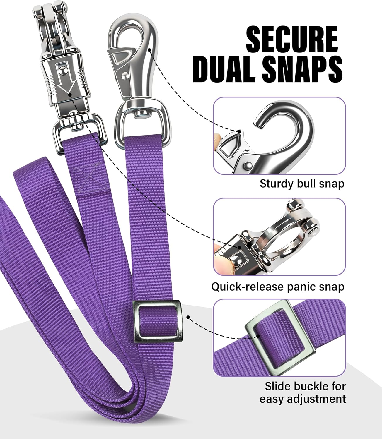 Cross Ties for Horse, Nylon Trailer Tie w/Quick-Release Panic Snap & Bull Snap Horse Trailer Accessories, Adjustable Length Range 42.5" to 73", Equestrian Supplies, Regal Purple