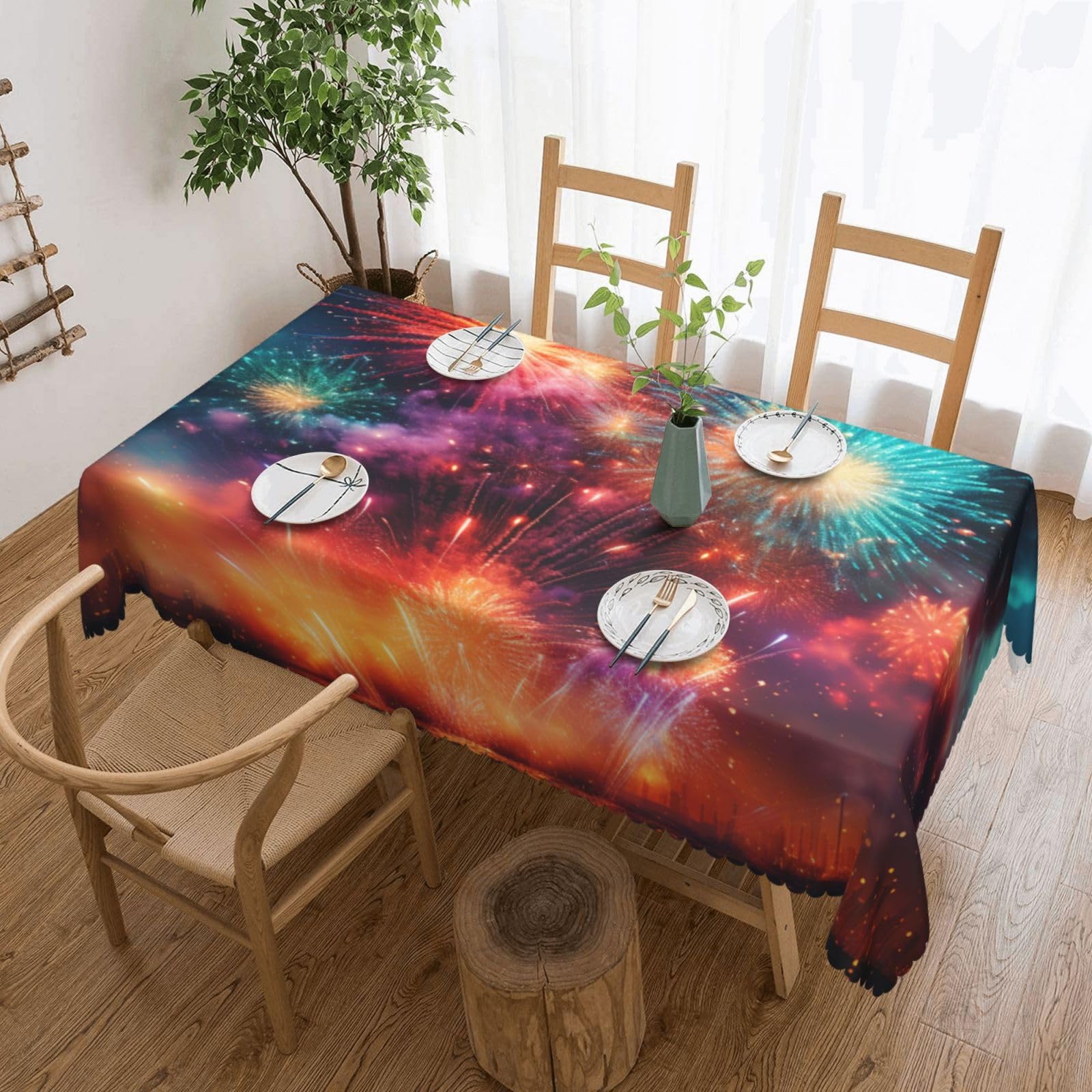 Rectangle Tablecloth 137x183 cm Waterproof Tablecloth for Dining Tables Kitchen Farmhouse Tablecloths Splendid fireworks Table Cloth Wrinkle Free Table Cover for Dining Buffet Wedding Party