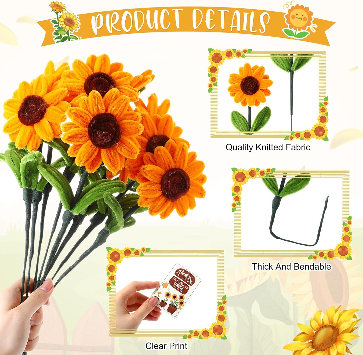 24 Sets Sunflower Appreciation Gifts Bulk for Women Mom Teachers Handmade Sunflower Bouquet Thank You for Helping Us Grow Flowers with Positive Cards for Women Birthday Graduation Retirement Gifts
