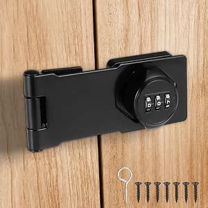 Redunest Password Rotary Hasp Lock - Keyless Combination Lock For Gates, Cabinets, Drawers, Black