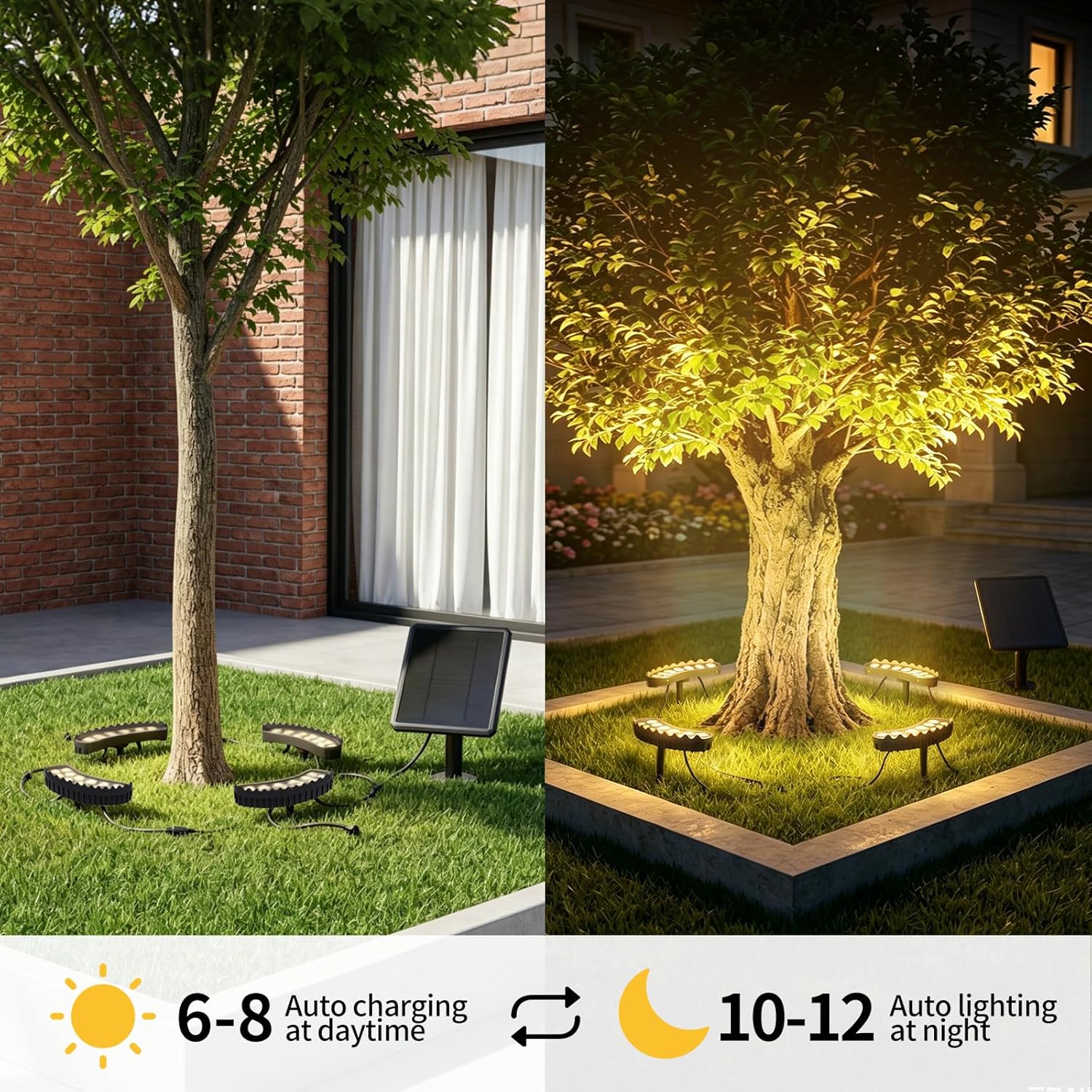 Solar Ring Tree Lights Outdoor, 3000K Solar Aluminum Palm Tree Uplights, 48 LEDs & 4000mAh Battery, IP65 Waterproof, Upgraded Landscape Spotlights with USB Port for Garden, Yard (Warm White)