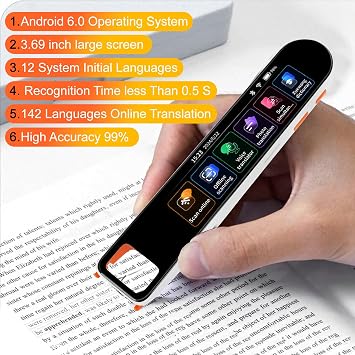Indysia Scan Translator Pen 142 Languages Smart Scan Reader Pen Portable Bi-Directional Instant Translation Pen Wireless OCR Digital Pen Reader Business Learning Travel White