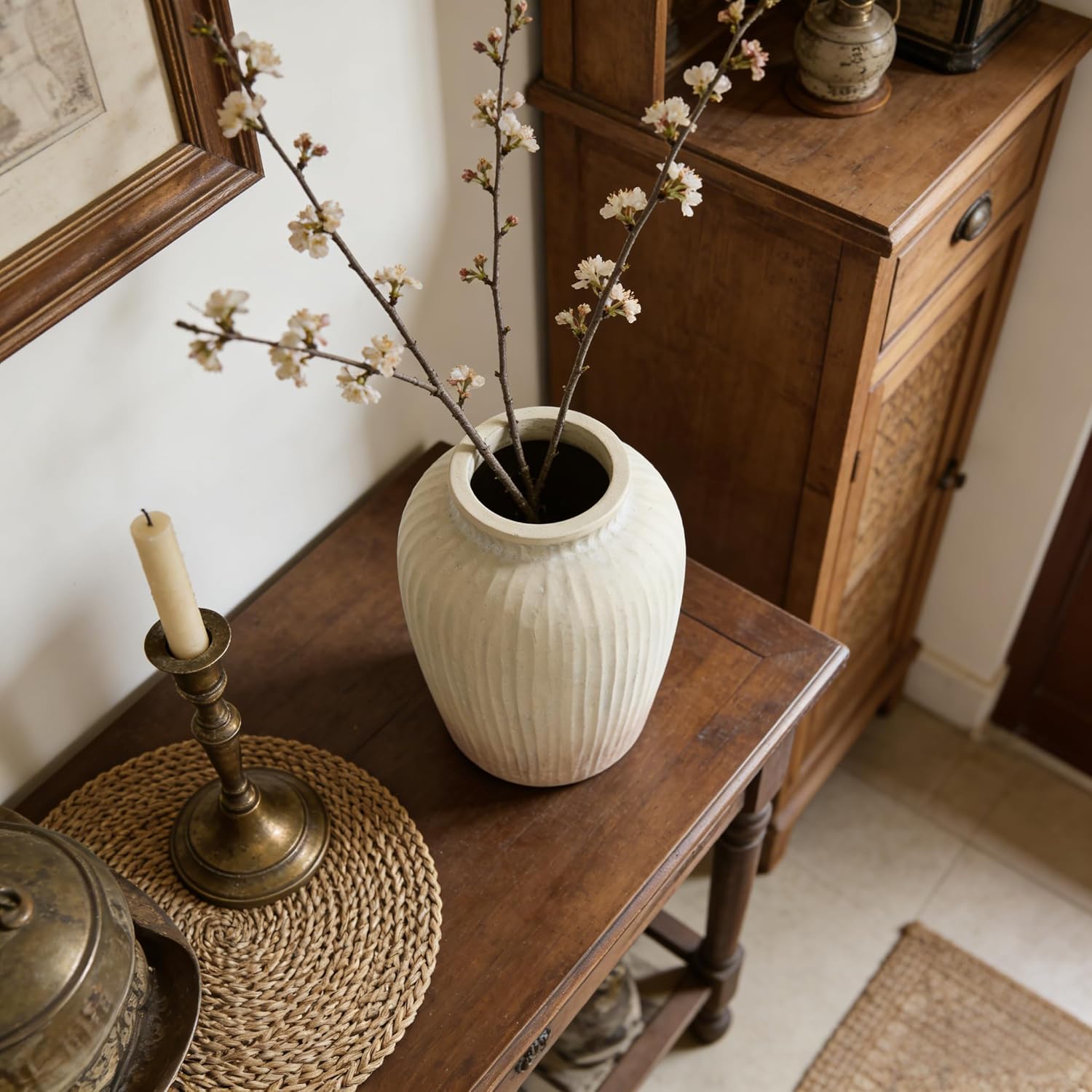 Oakrain 15" Tall Rustic Vase, Decorative Flower Vase for Table with Gradient Design, Large Floor Planter for Indoor Plants, Home Decor, Living Room, Entryway, Beige - Image 4