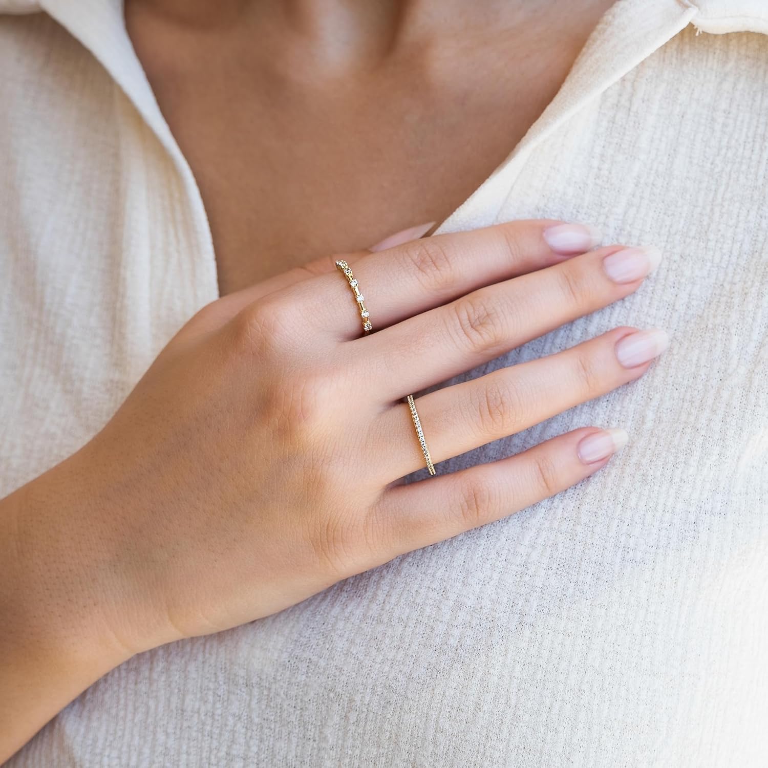 Diamond Eternity Wedding Band Ring in 14k Solid Gold | Thin Diamond Half Eternity Band | Micro Pave Thin Diamond Eternity Band for Women Her