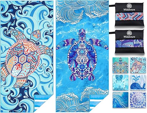 Miniatura 1 de Paquete de 2 toallas de playa ligeras de microfibra, sin arena, de secado rápido, absorbentes, delgadas y compactas, para piscina, camping,