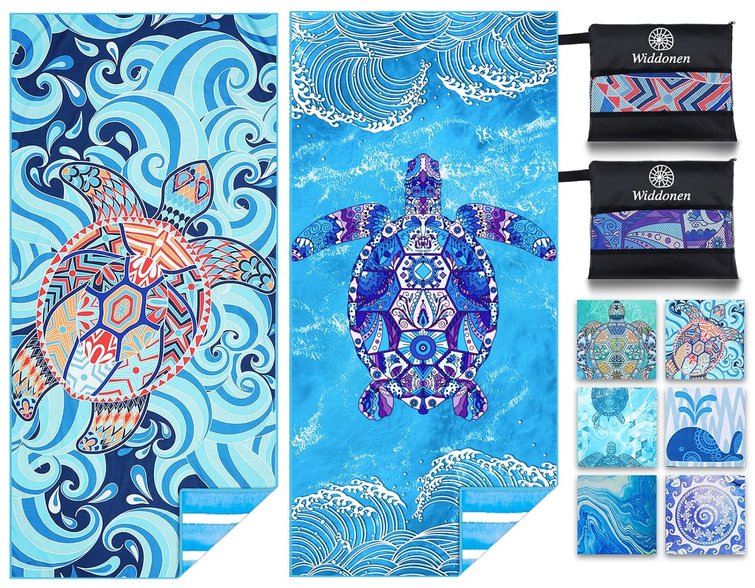 2 Pack Microfiber Lightweight Beach Towel Sand Free Quick Dry Absorbent Thin Compact Towels for Swimming Pool Camping