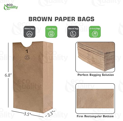 Miniatura 3 de EcoQuality 100 mini bolsas de papel kraft marrón (1 libra), pequeñas bolsas de papel para almuerzo, aperitivos pequeños, bolsas de regalo,