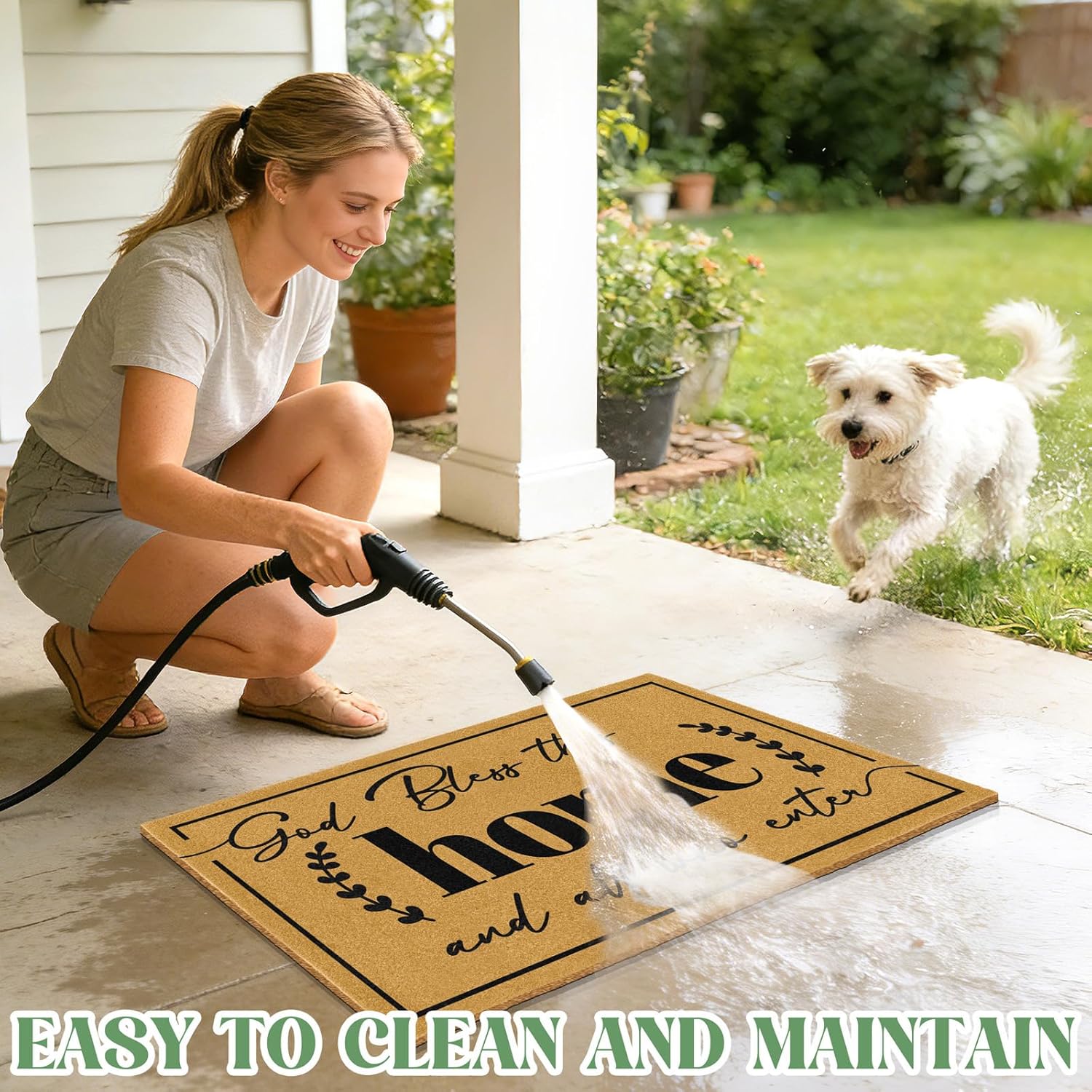 Coir Door Mat Welcome Mats for Front Door Outside Entrance Doormats with Heavy Duty Backing God Bless Matt for Religious Gifts Anti-Slip Christian Rug for Porch Home Outdoor Decoration 16.9"x29.9"